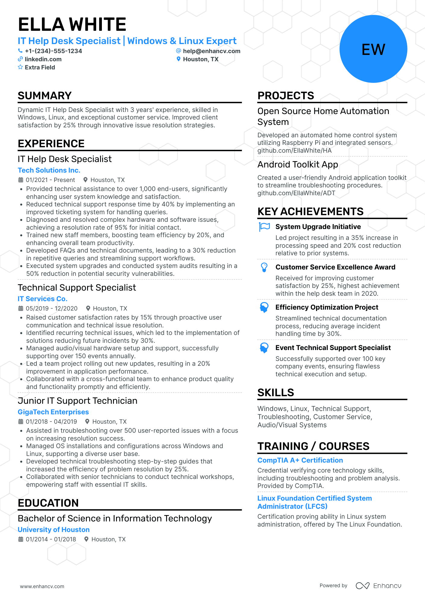 Advanced IT Support Specialist Resume Example