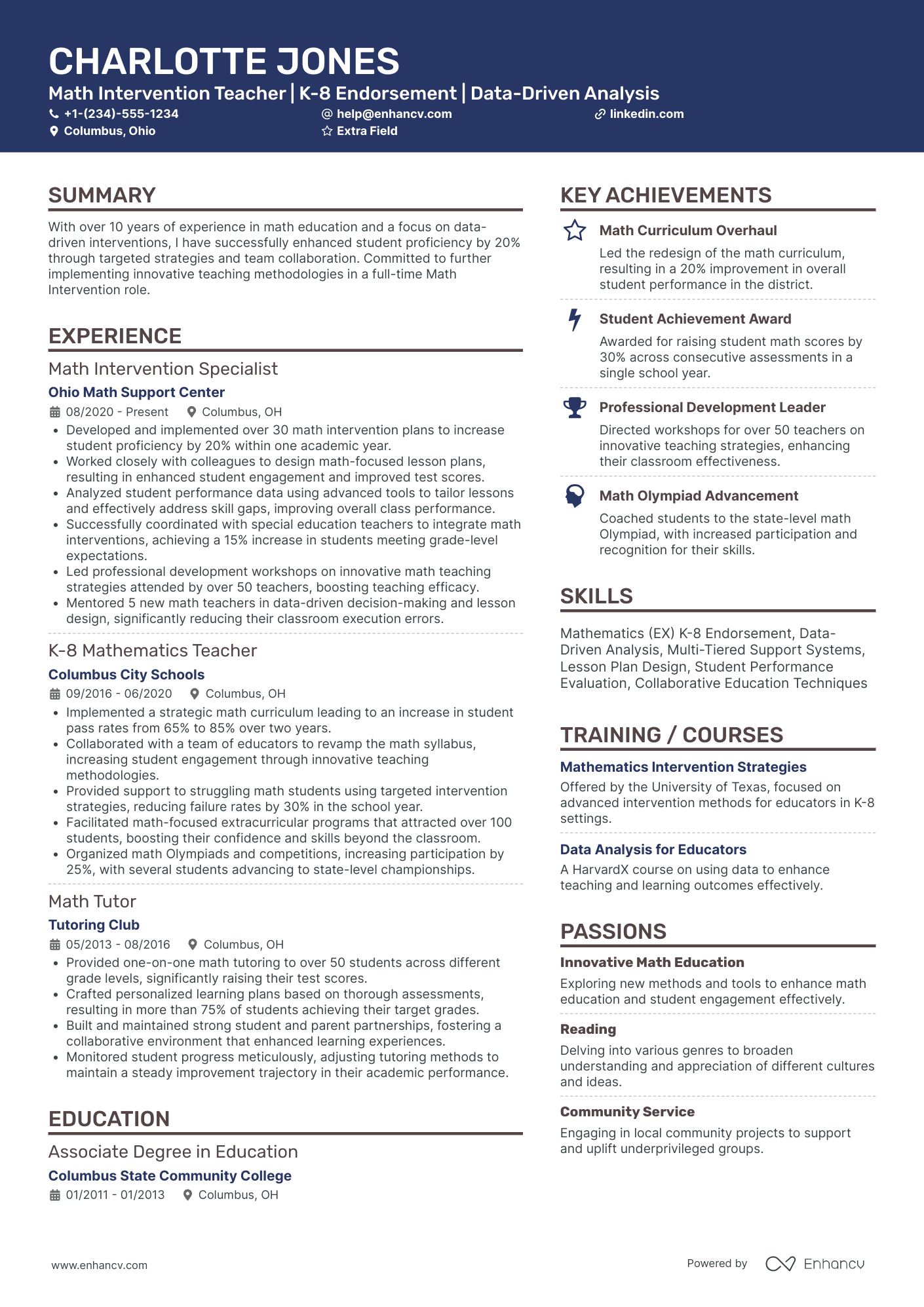 Elementary School Math Teacher Resume Example