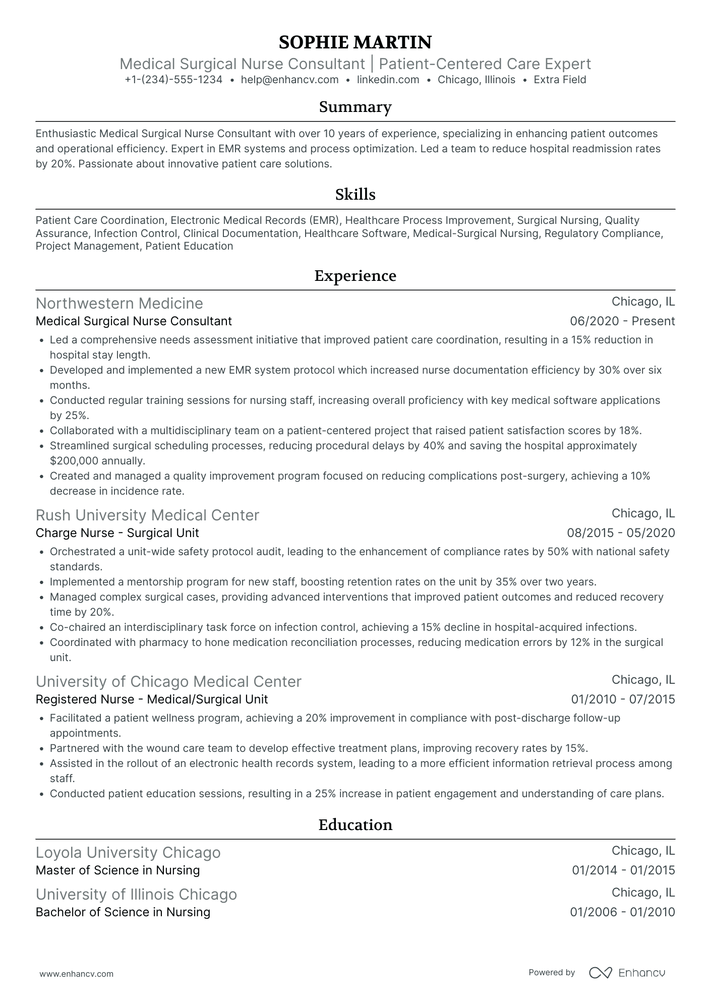 Medical Surgical Nurse Consultant Resume Example