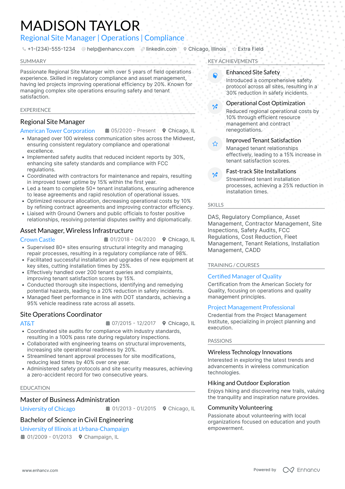 Property Operations Manager Resume Example