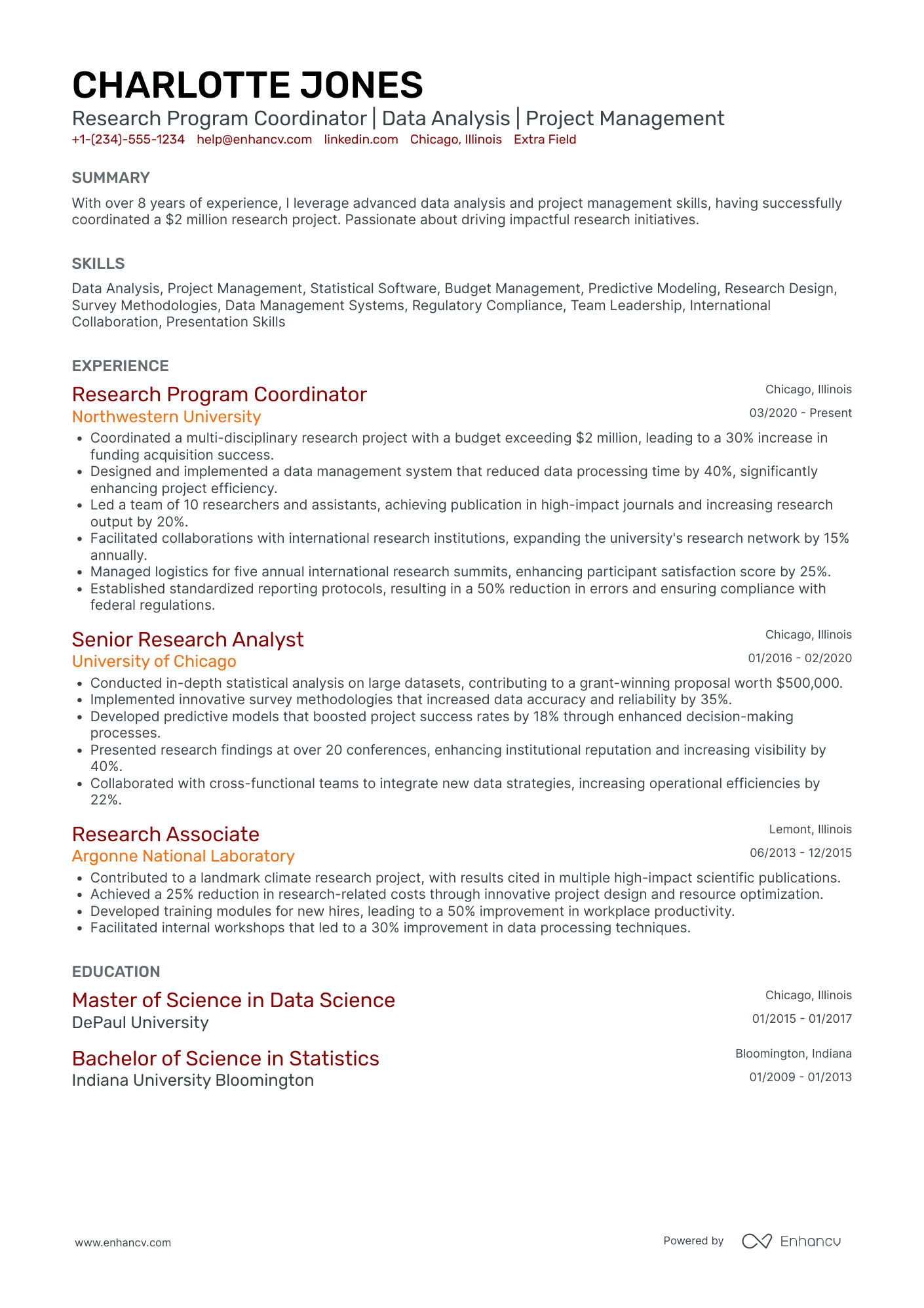 Research Program Coordinator Resume Example