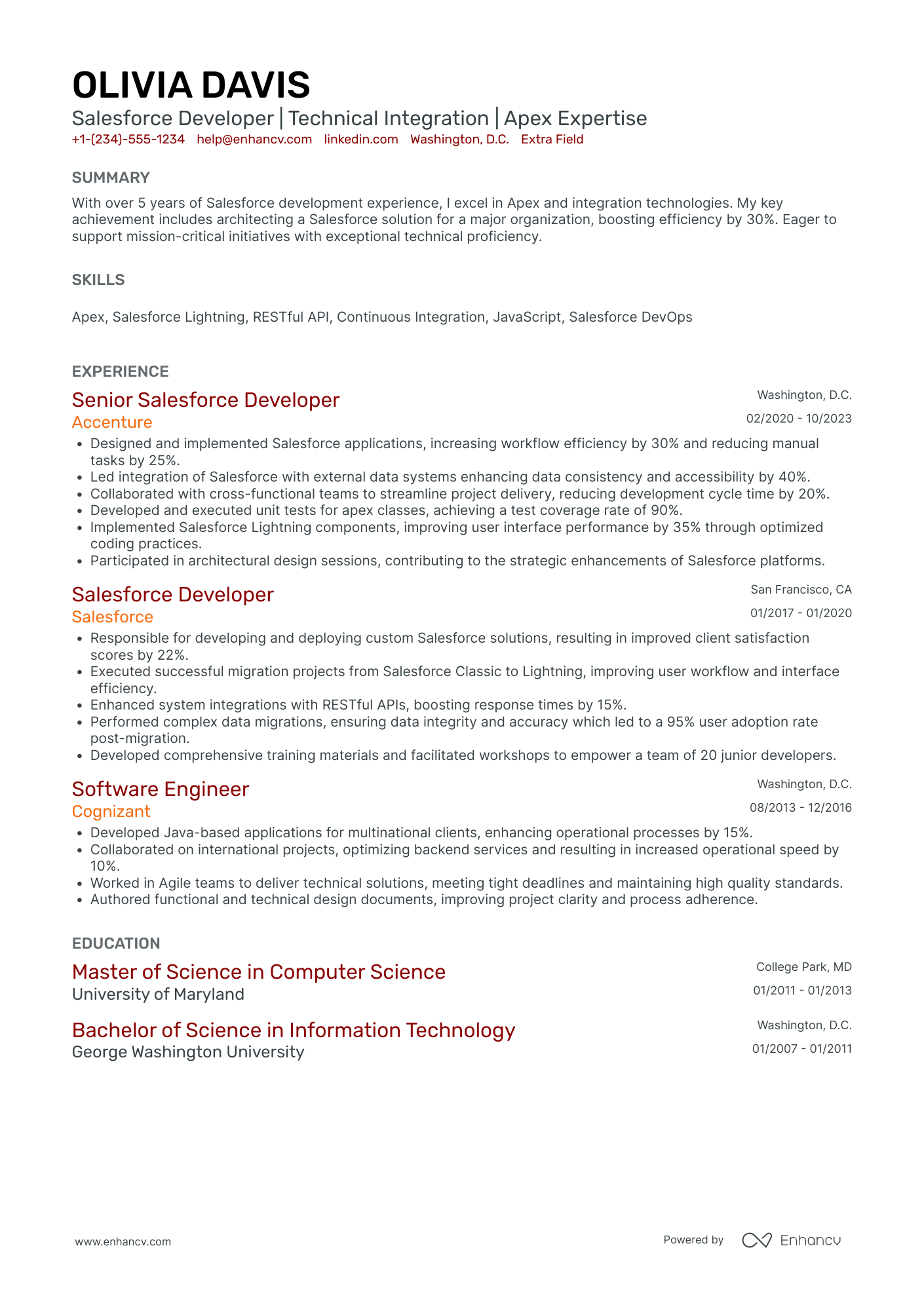 Salesforce Developer Contractor Resume Example