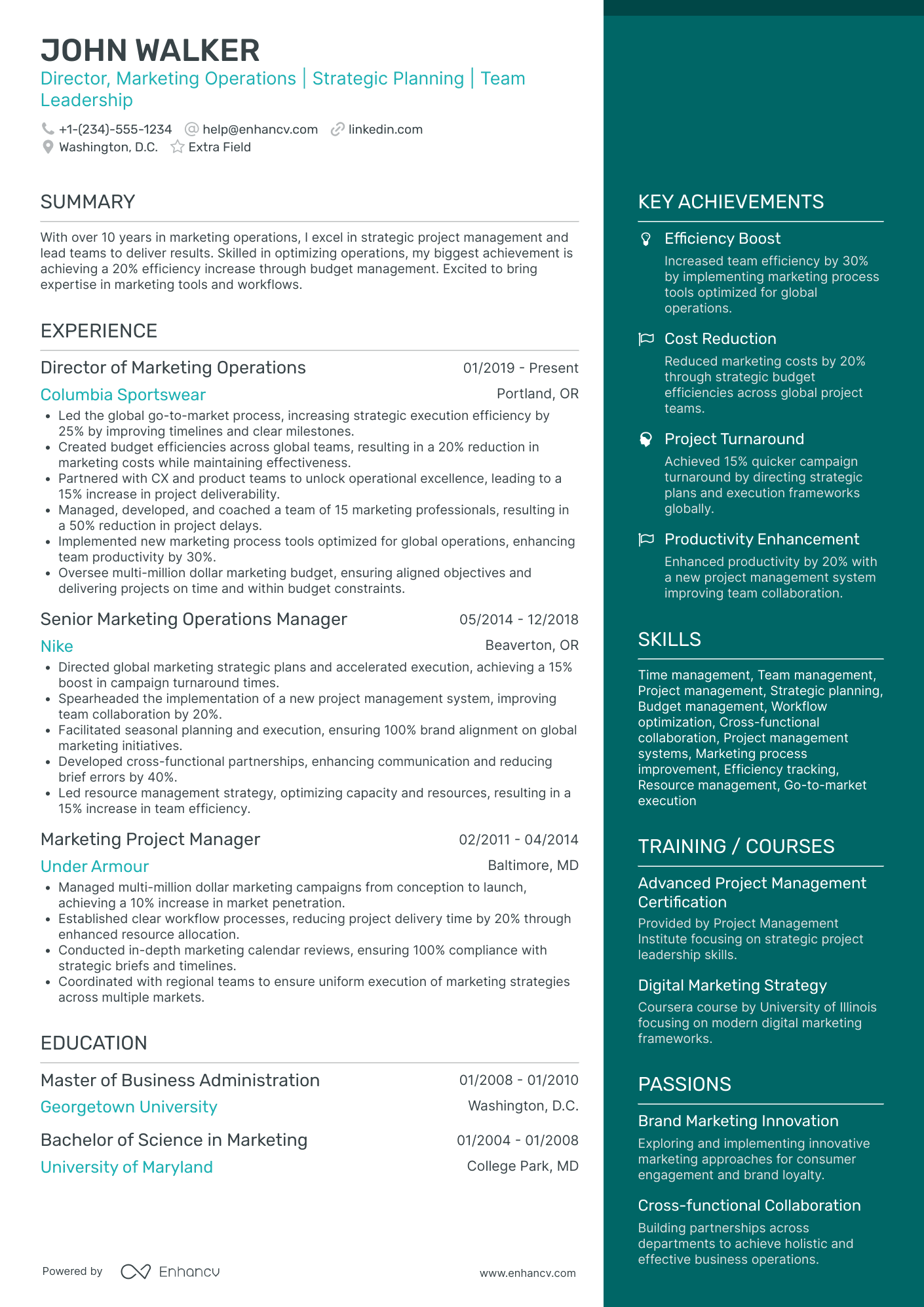 Marketing Operations Director Resume Example