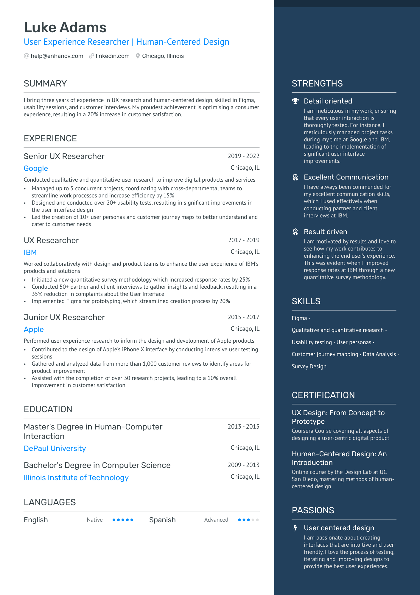 User Researcher Resume Example