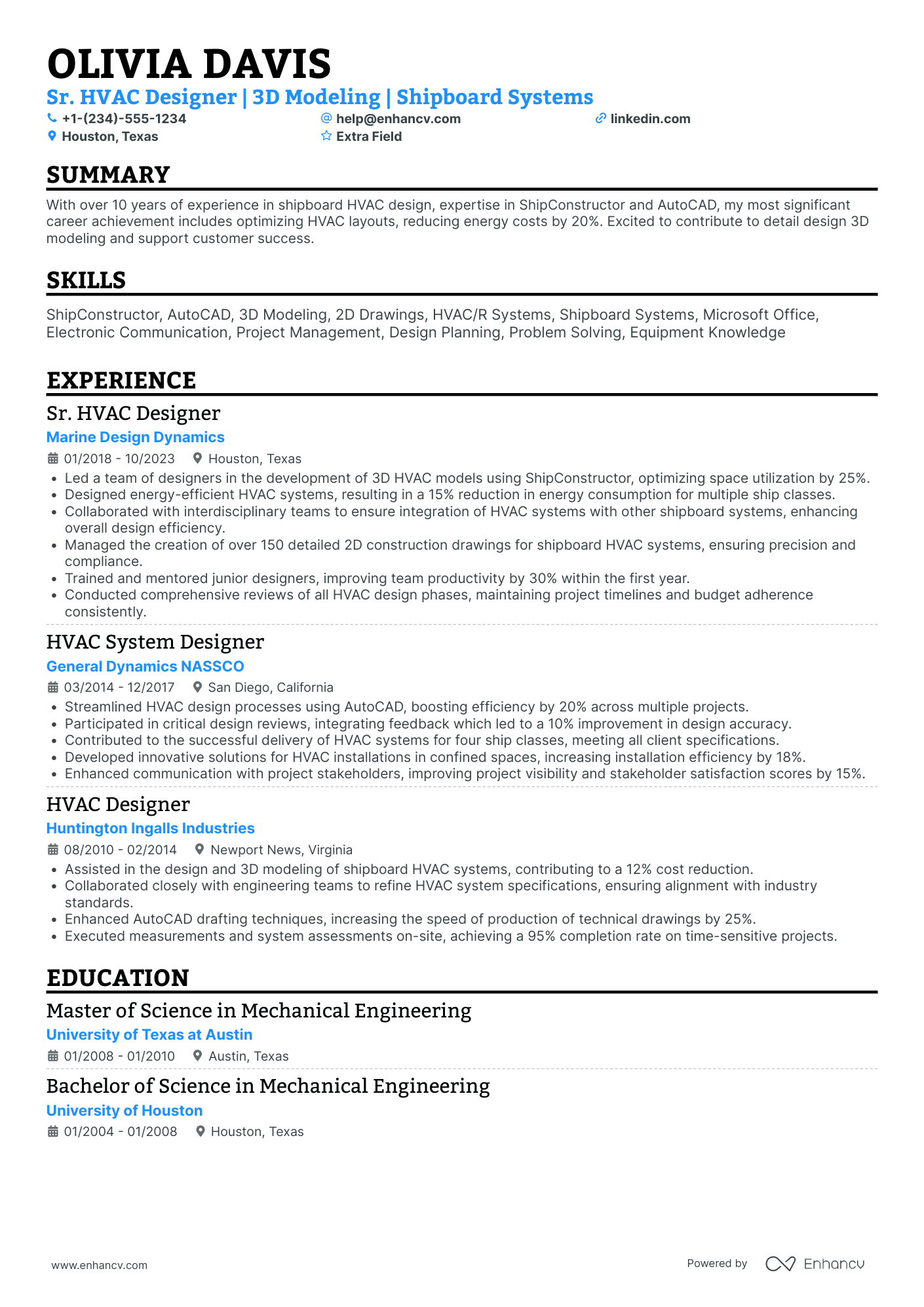 HVAC Design Engineer Resume Example