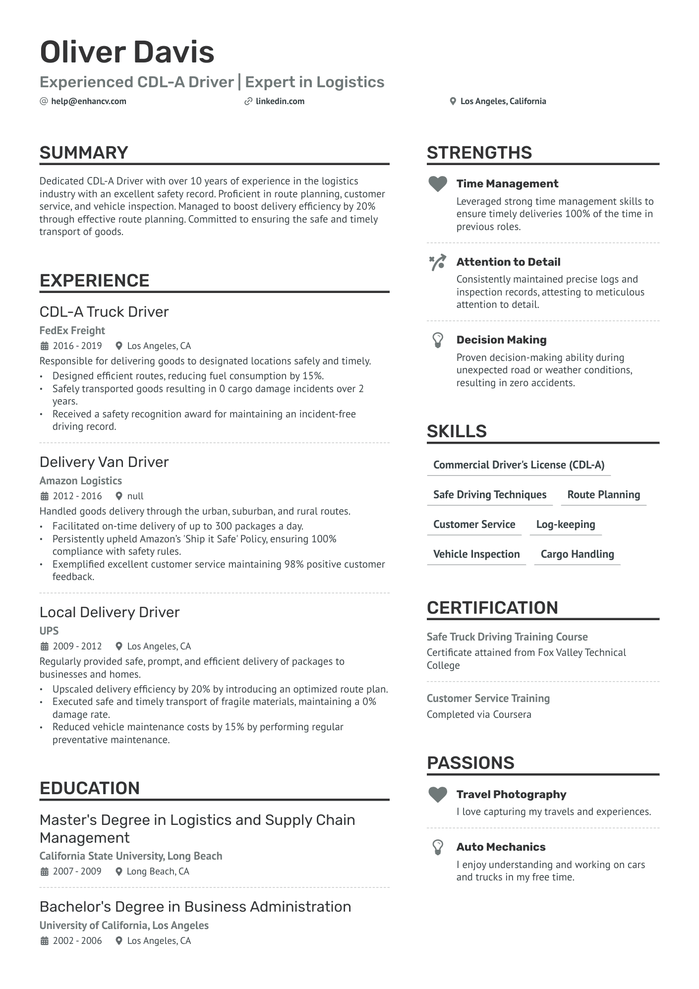 Local Truck Driver Resume Example