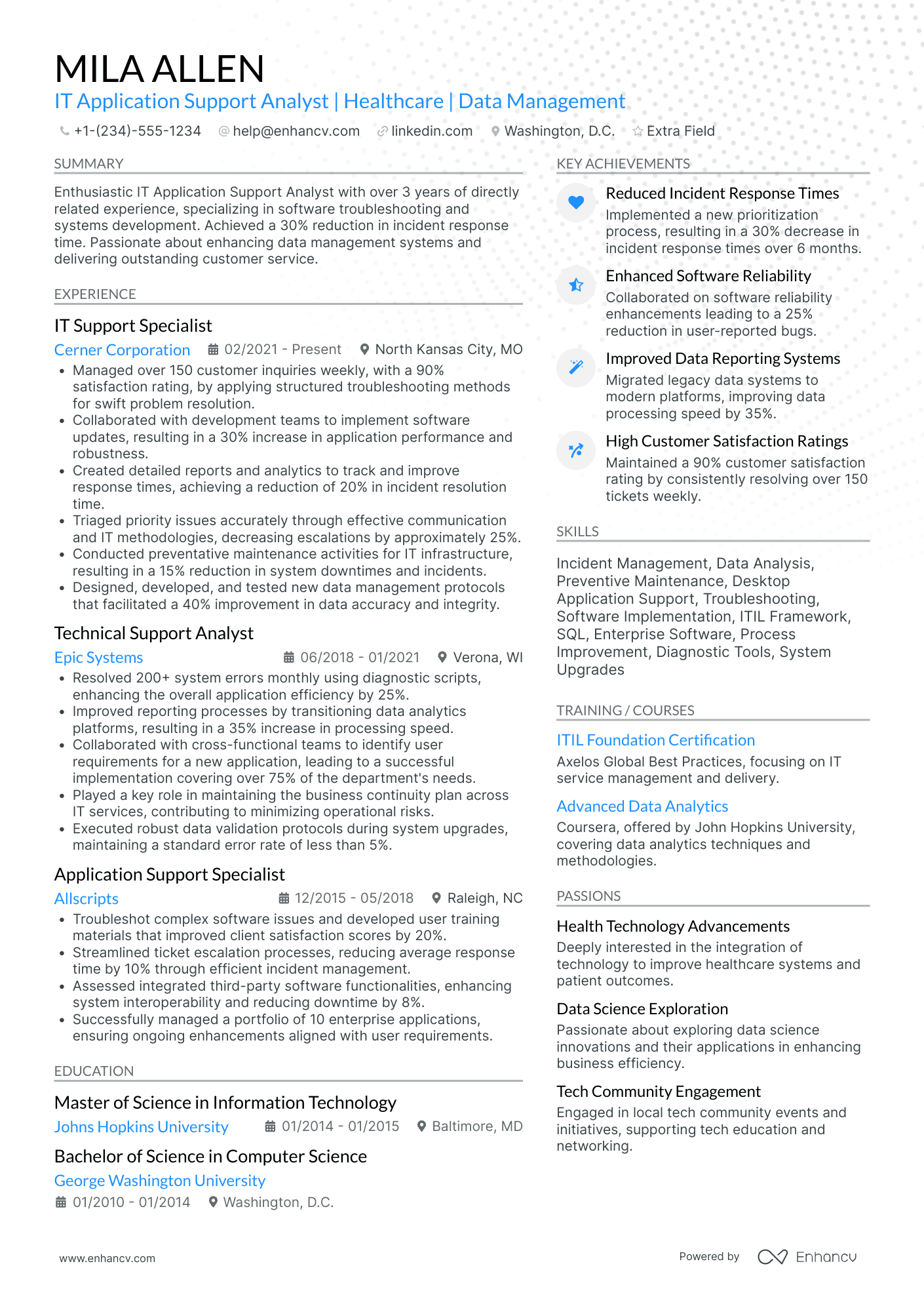 Entry Level IT Application Support Resume Example