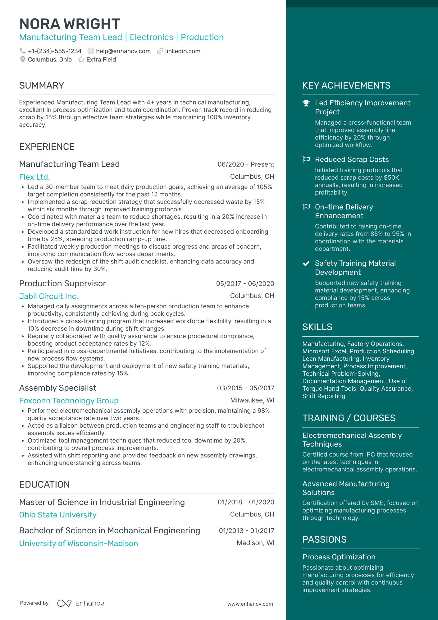 Lead Factory Worker Resume Example