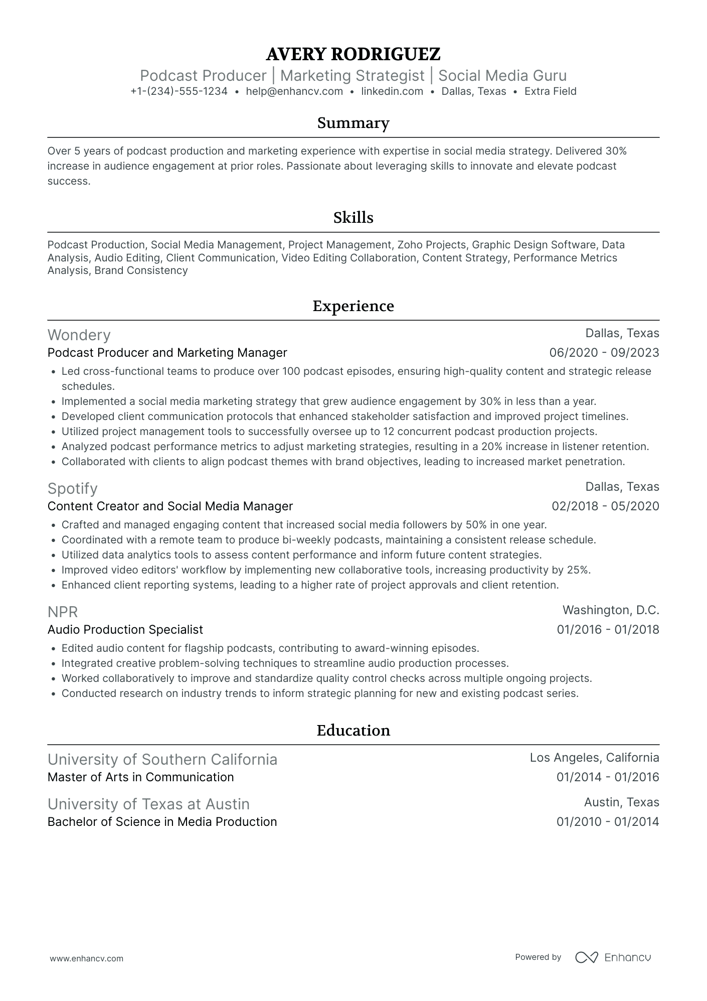 Podcaster Research Analyst Resume Example