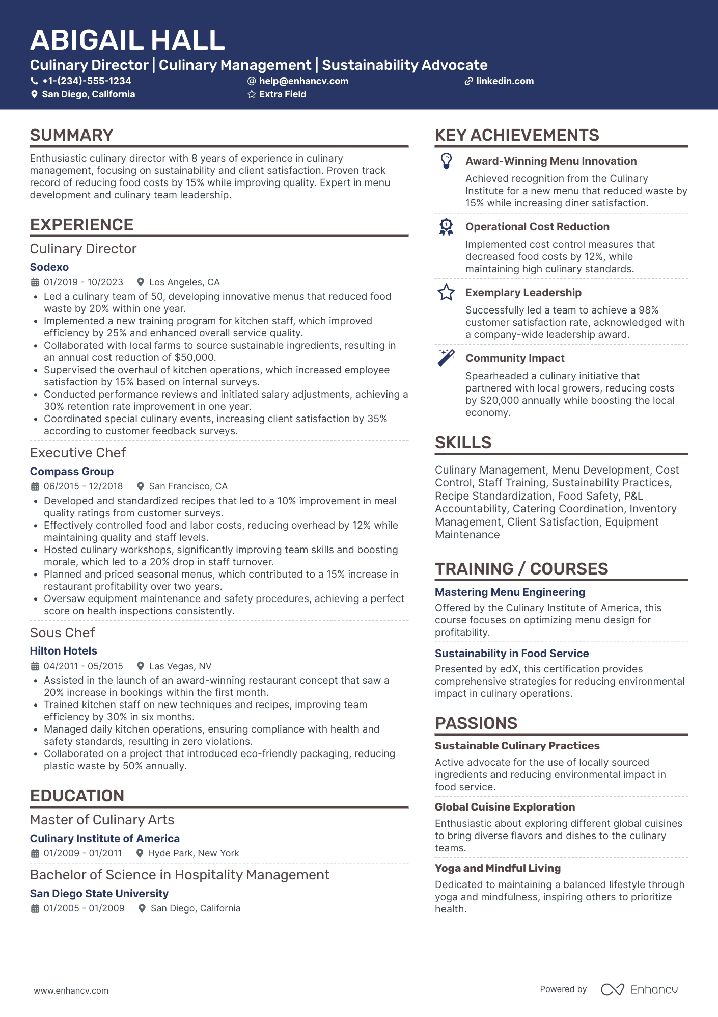 Culinary Director Resume Example