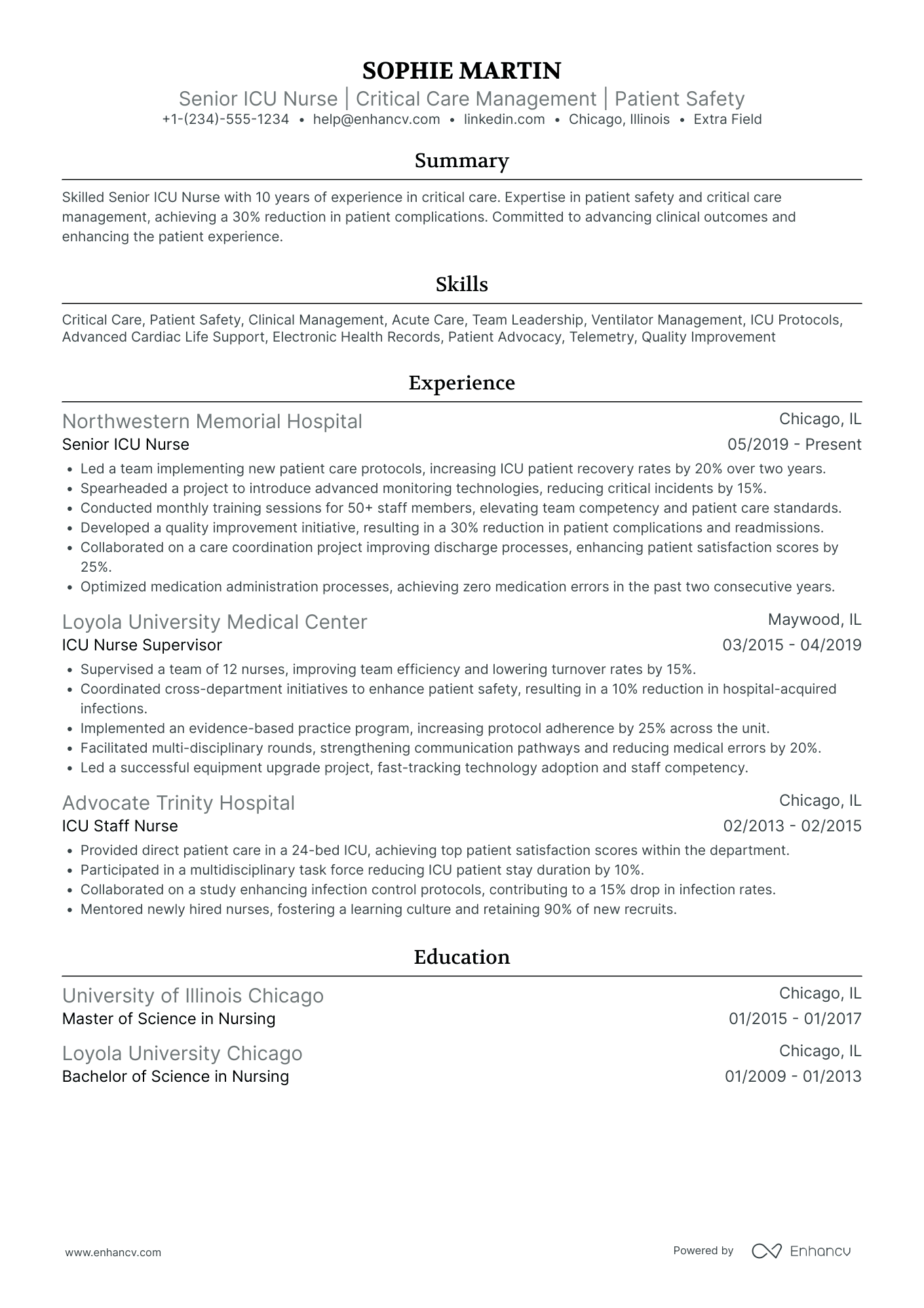 Senior ICU Nurse Resume Example