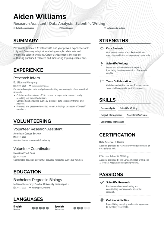 Entry Level Research Assistant Resume Example