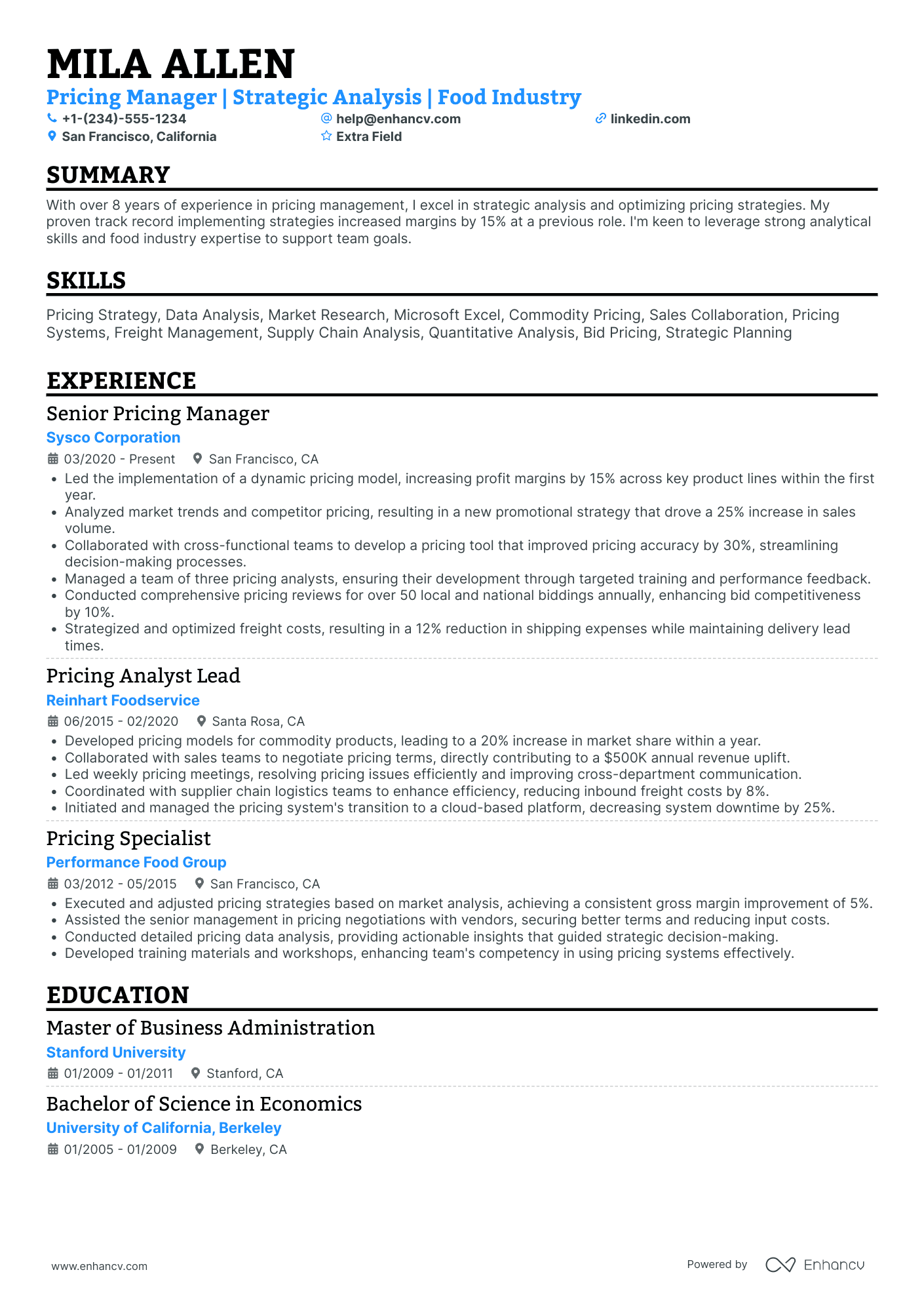 Pricing Project Manager Resume Example