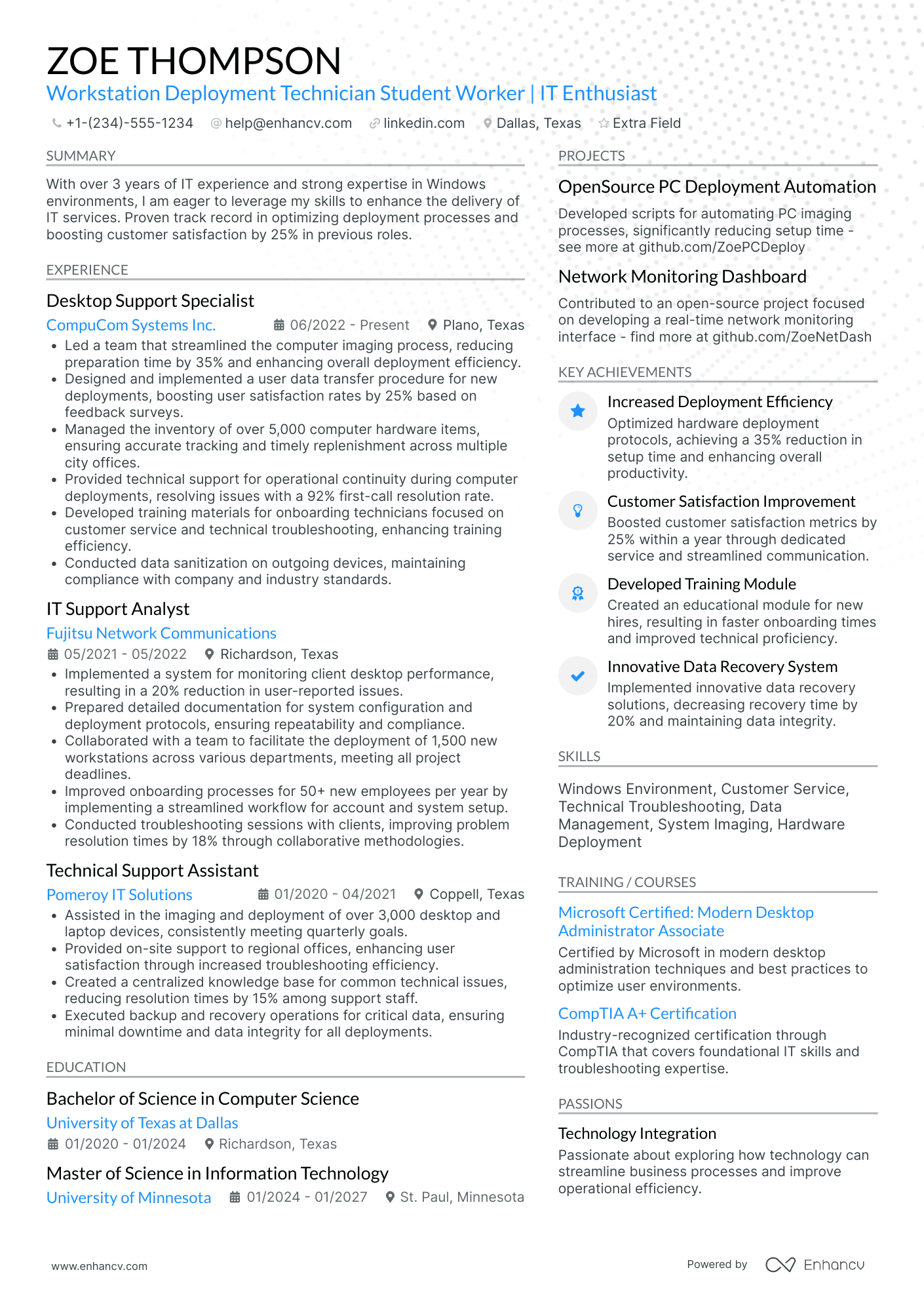 IT Deployment Technician Resume Example