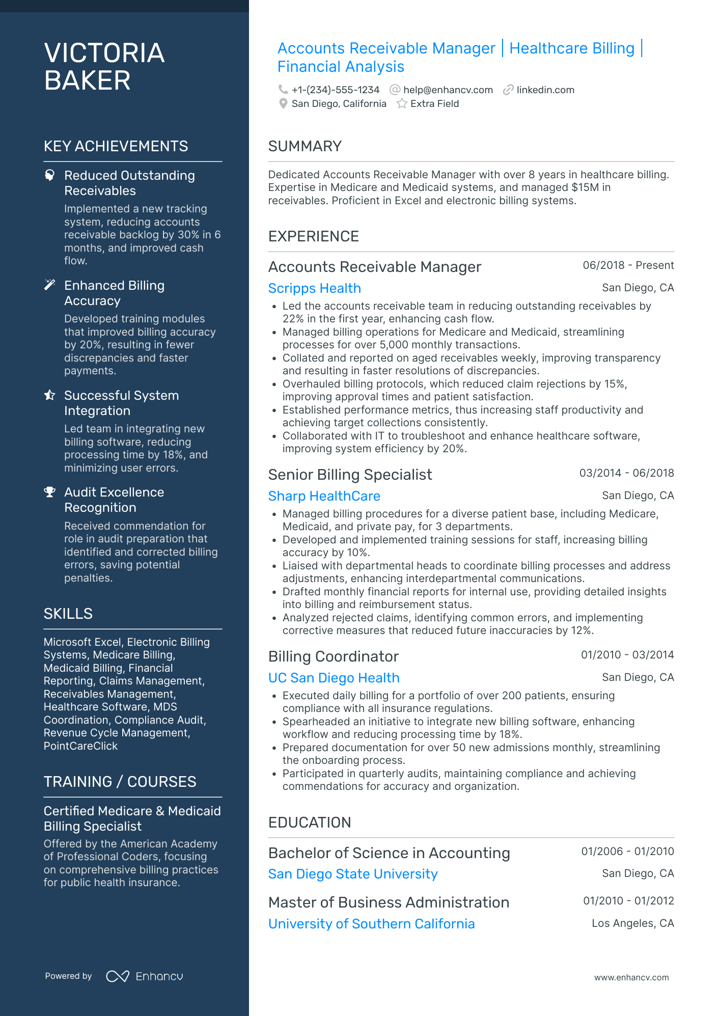 Billing and Reimbursement Manager Resume Example