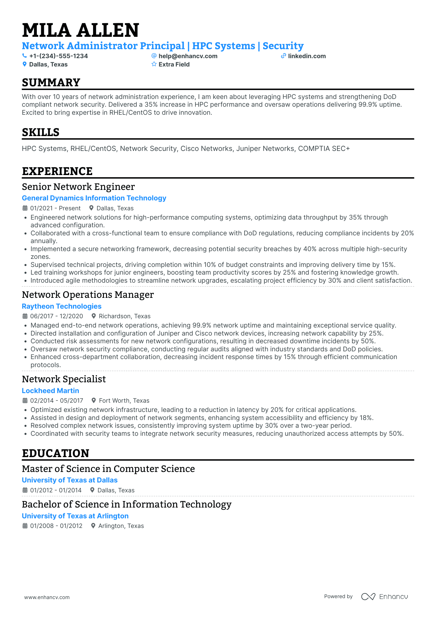 Network Support Administrator Resume Example