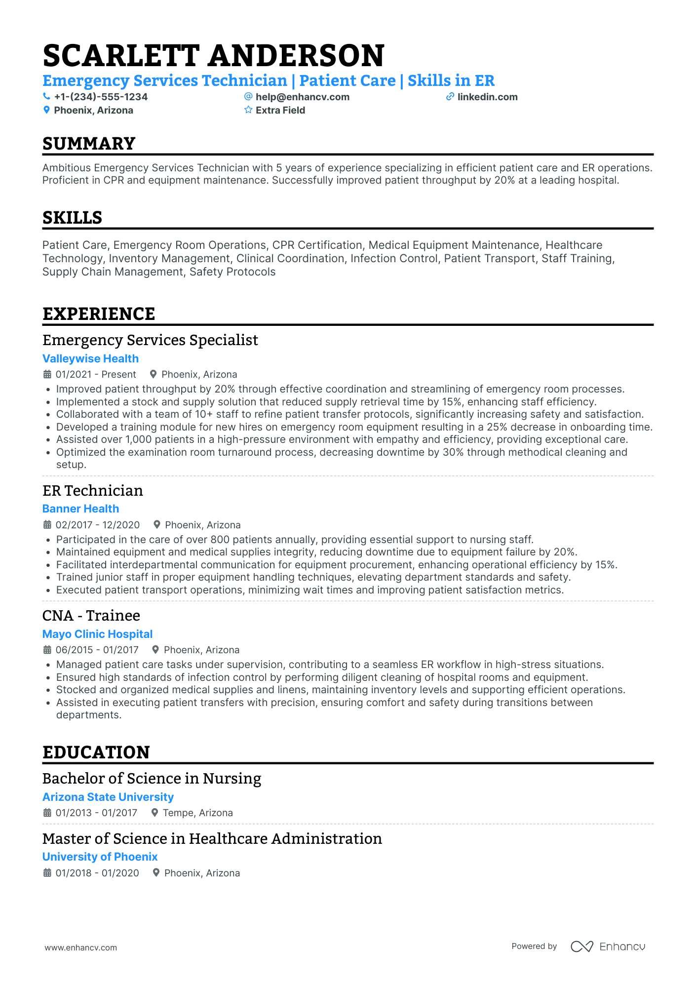 Emergency Room EMT Resume Example