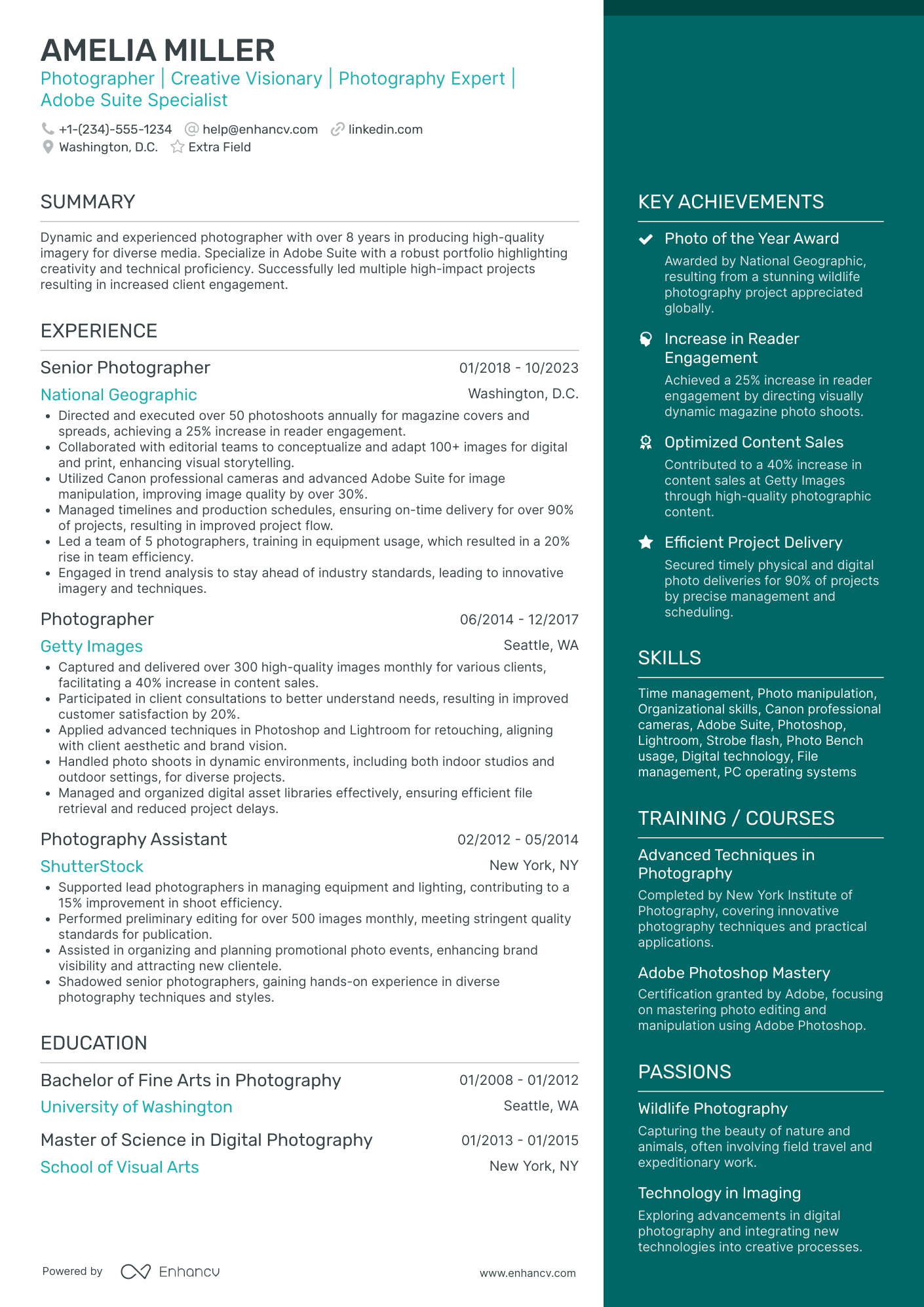 Wildlife Photographer Resume Example