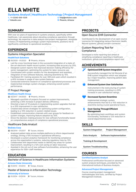 System Analyst Resume Example
