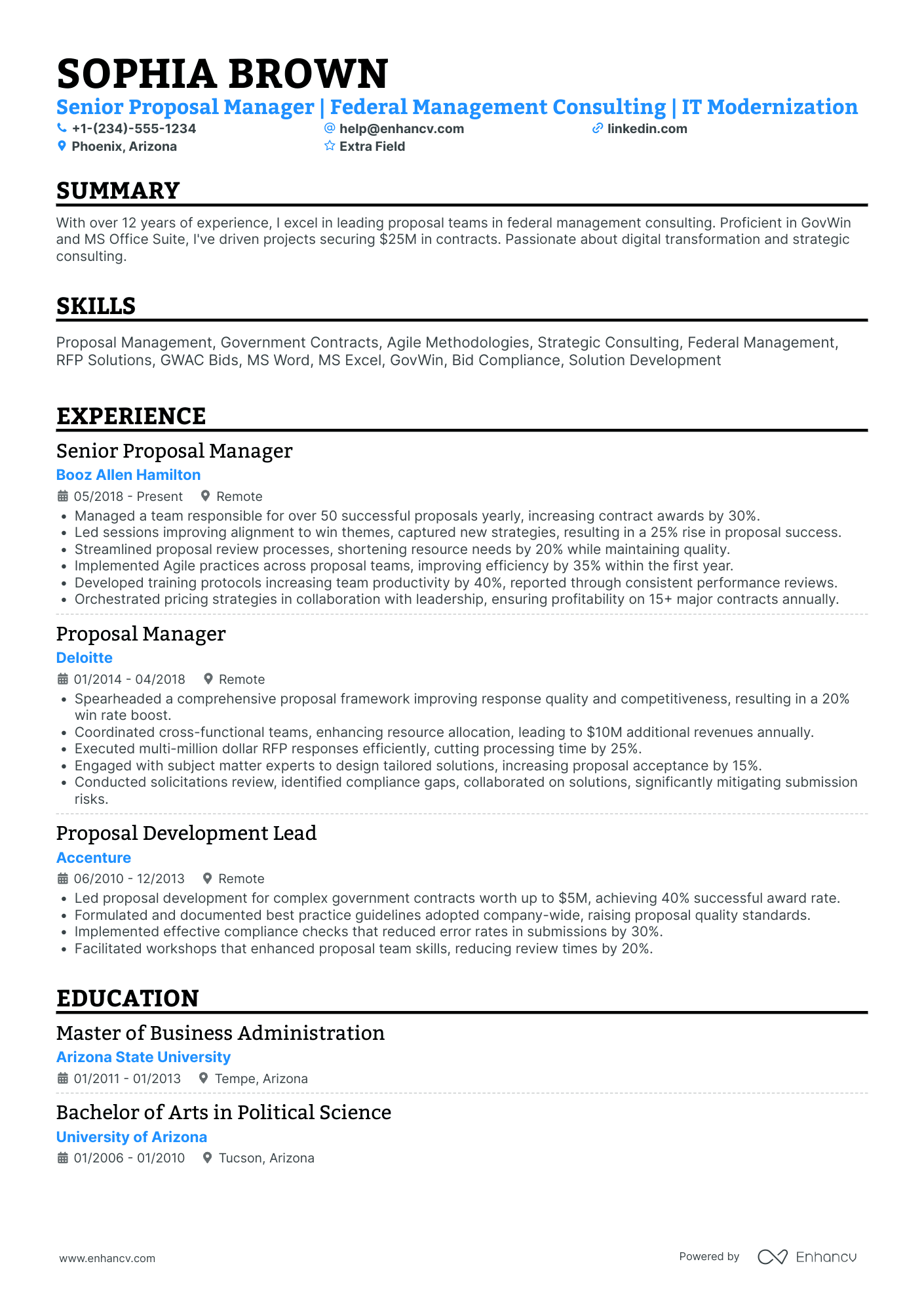 Senior Bid Manager Resume Example