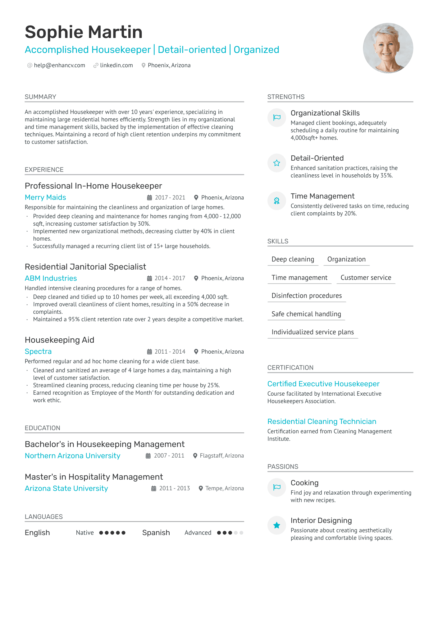 Private Housekeeper Resume Example