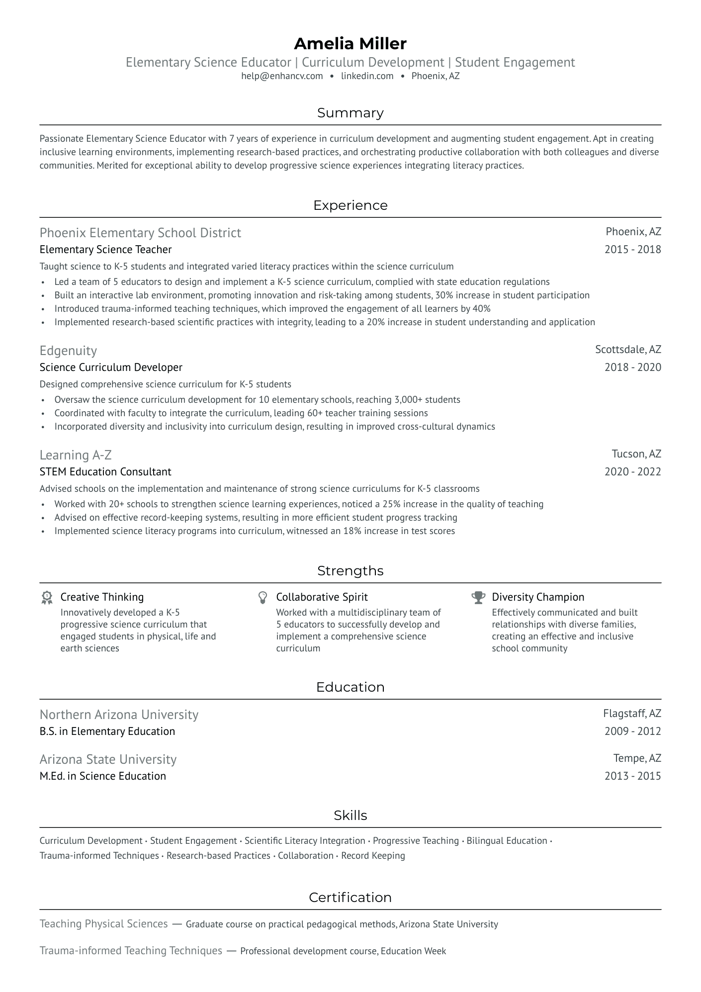 Elementary Student Teacher Resume Example