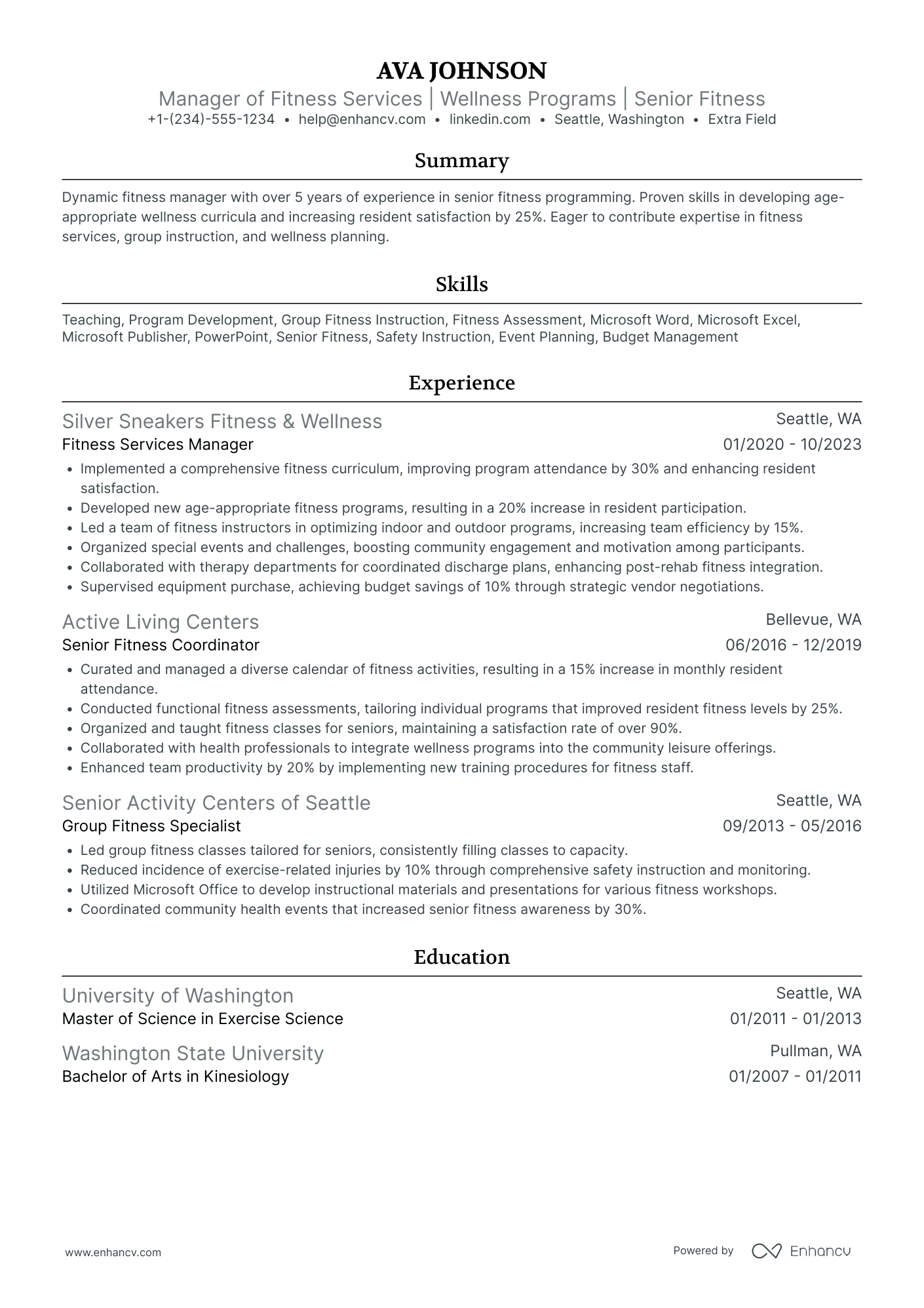 Fitness Services Manager Resume Example