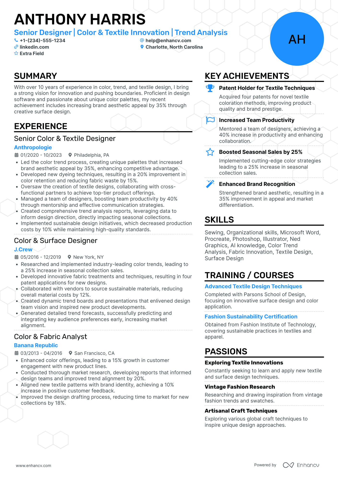 Fashion Textile Designer Resume Example