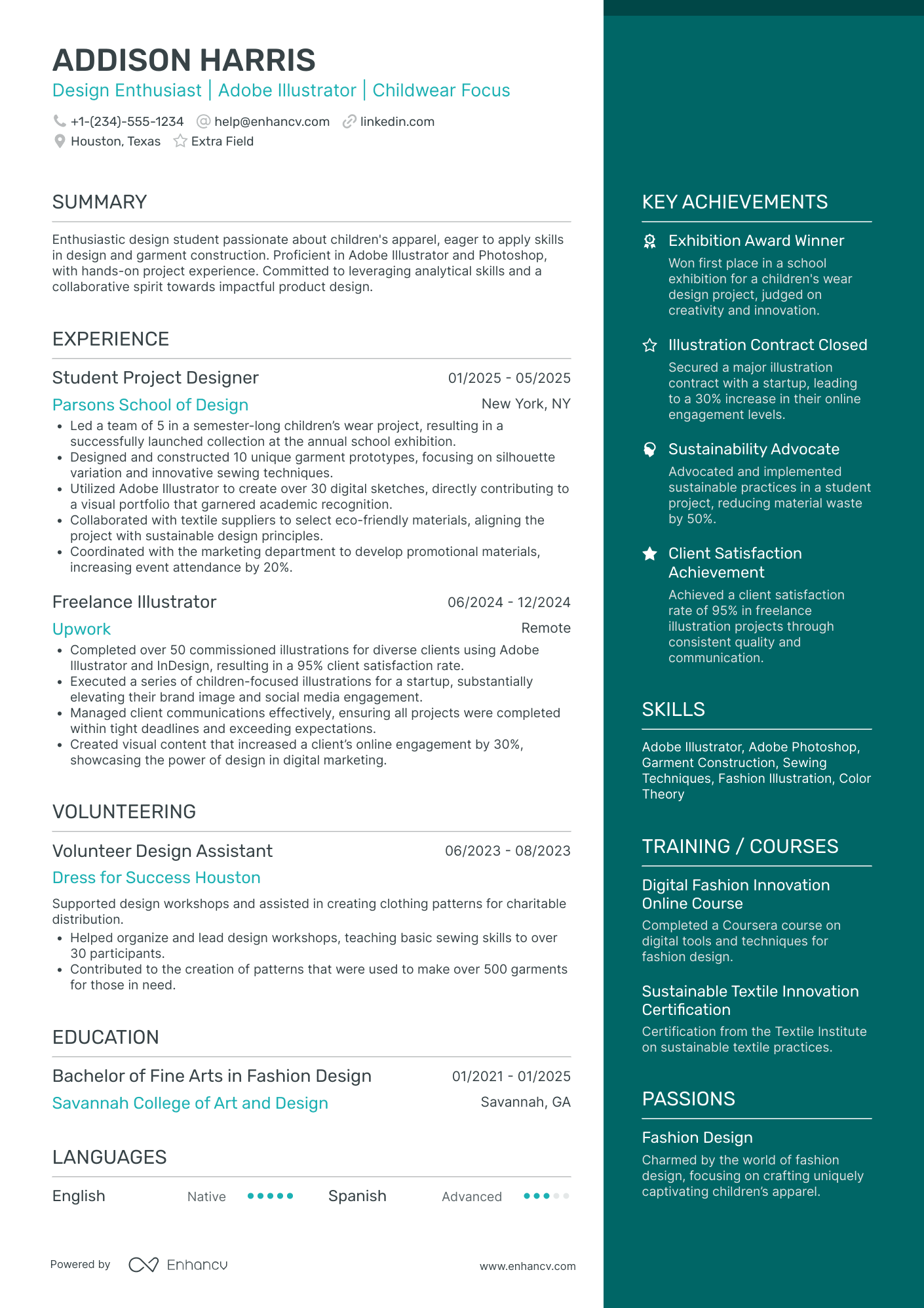 Fashion Design Intern Resume Example