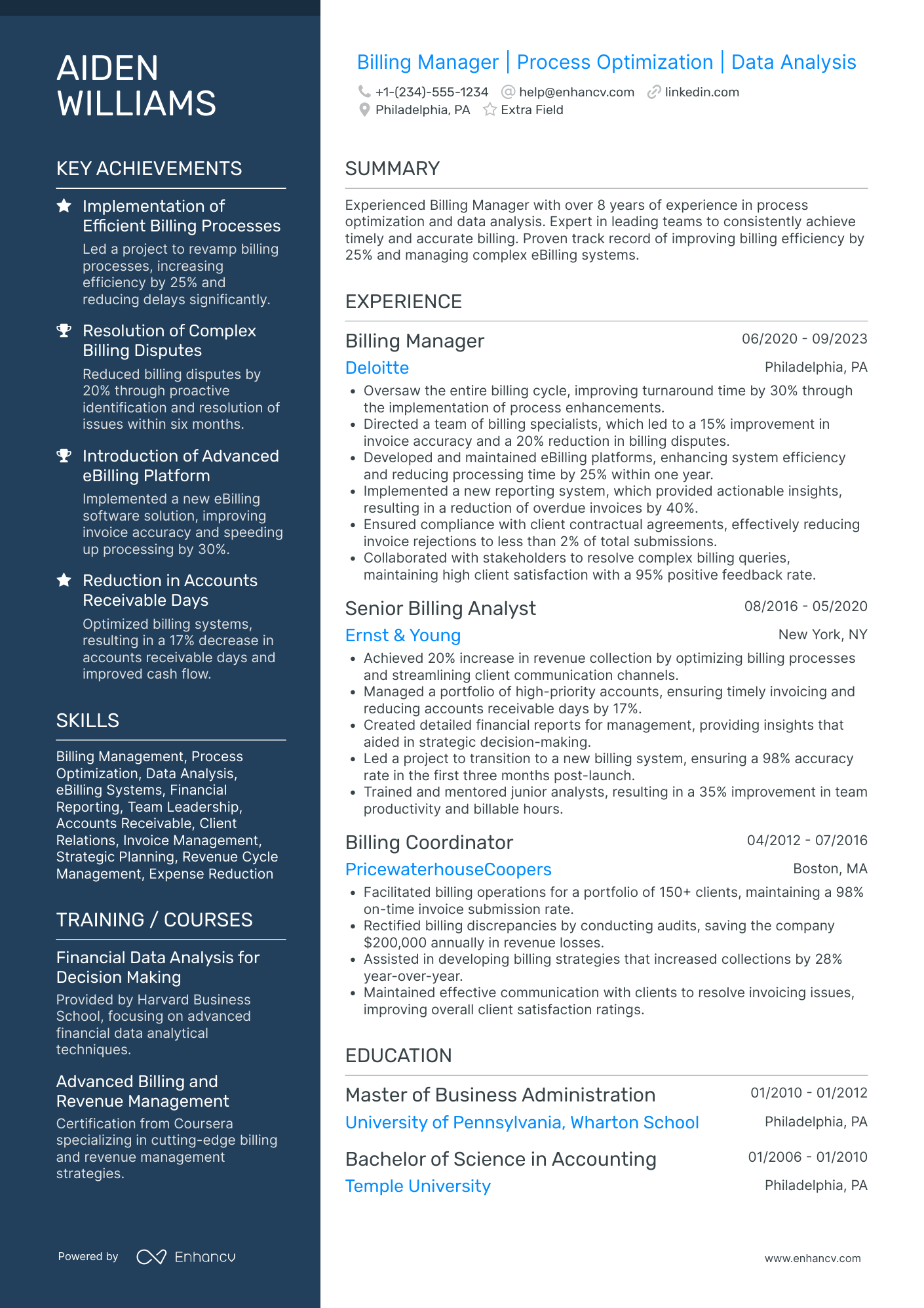 Billing and Coding Manager Resume Example