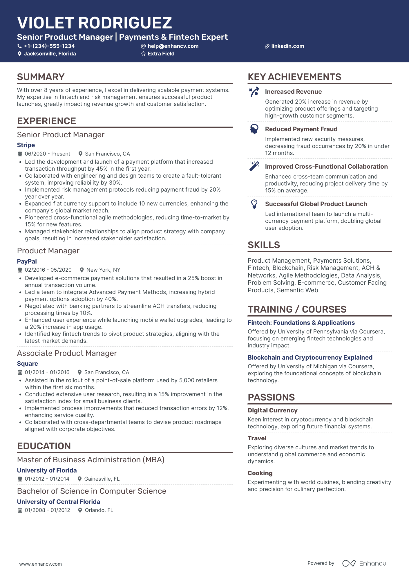 Senior MBA Product Manager Resume Example