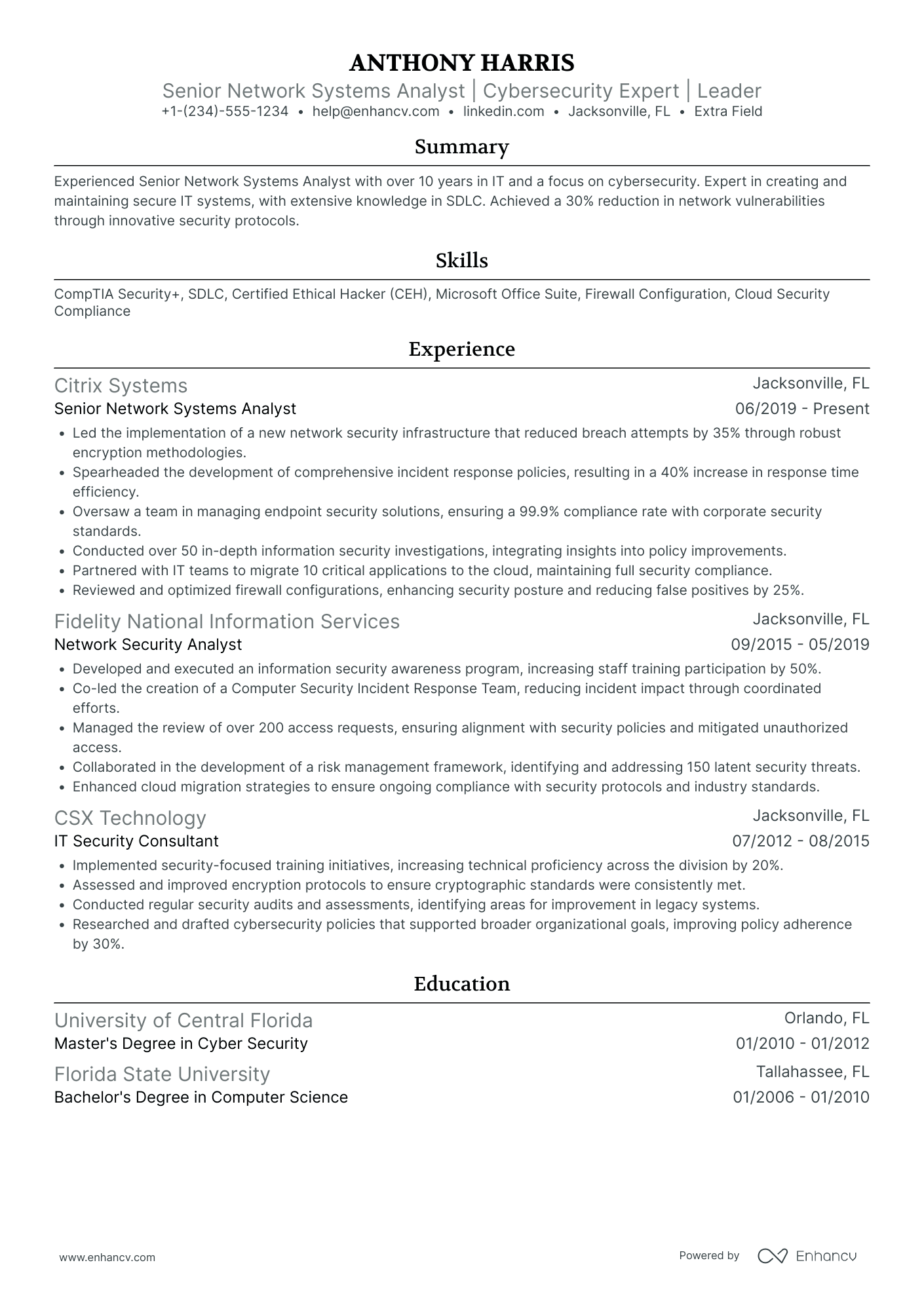 Ethical Hacker Analyst Resume Example