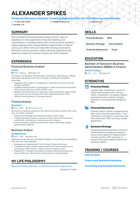 Financial Business Analyst Resume Example