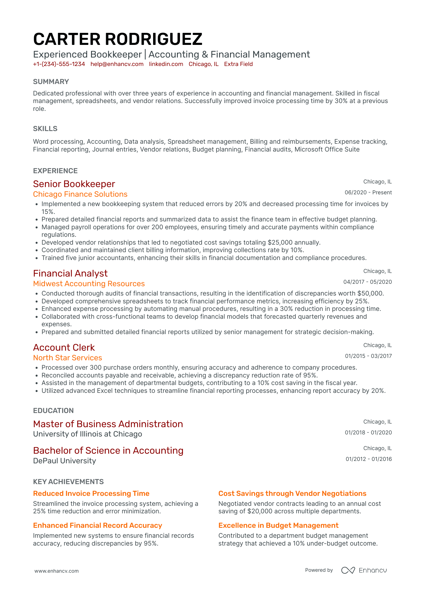 Bookkeeper Clerk Resume Example