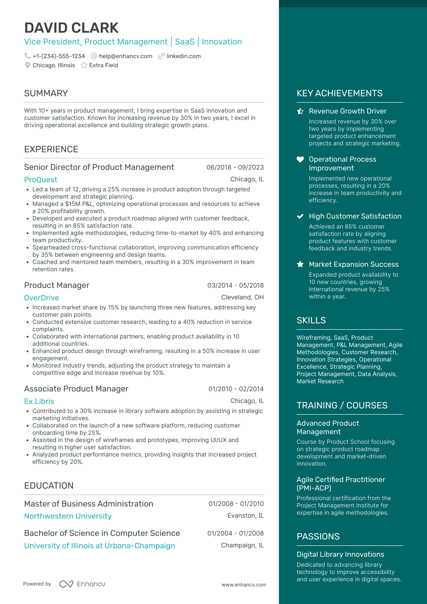 Vice President of Product Management Resume Example