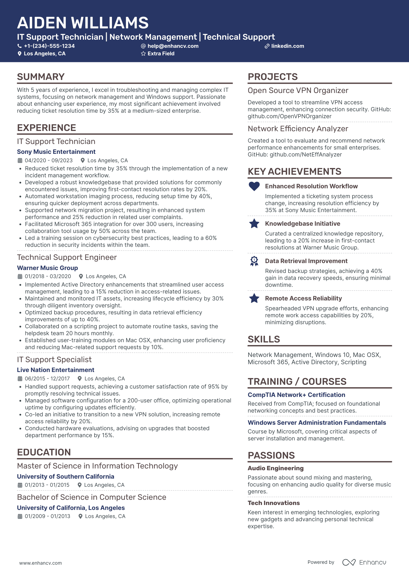 IT Support Technician Resume Example