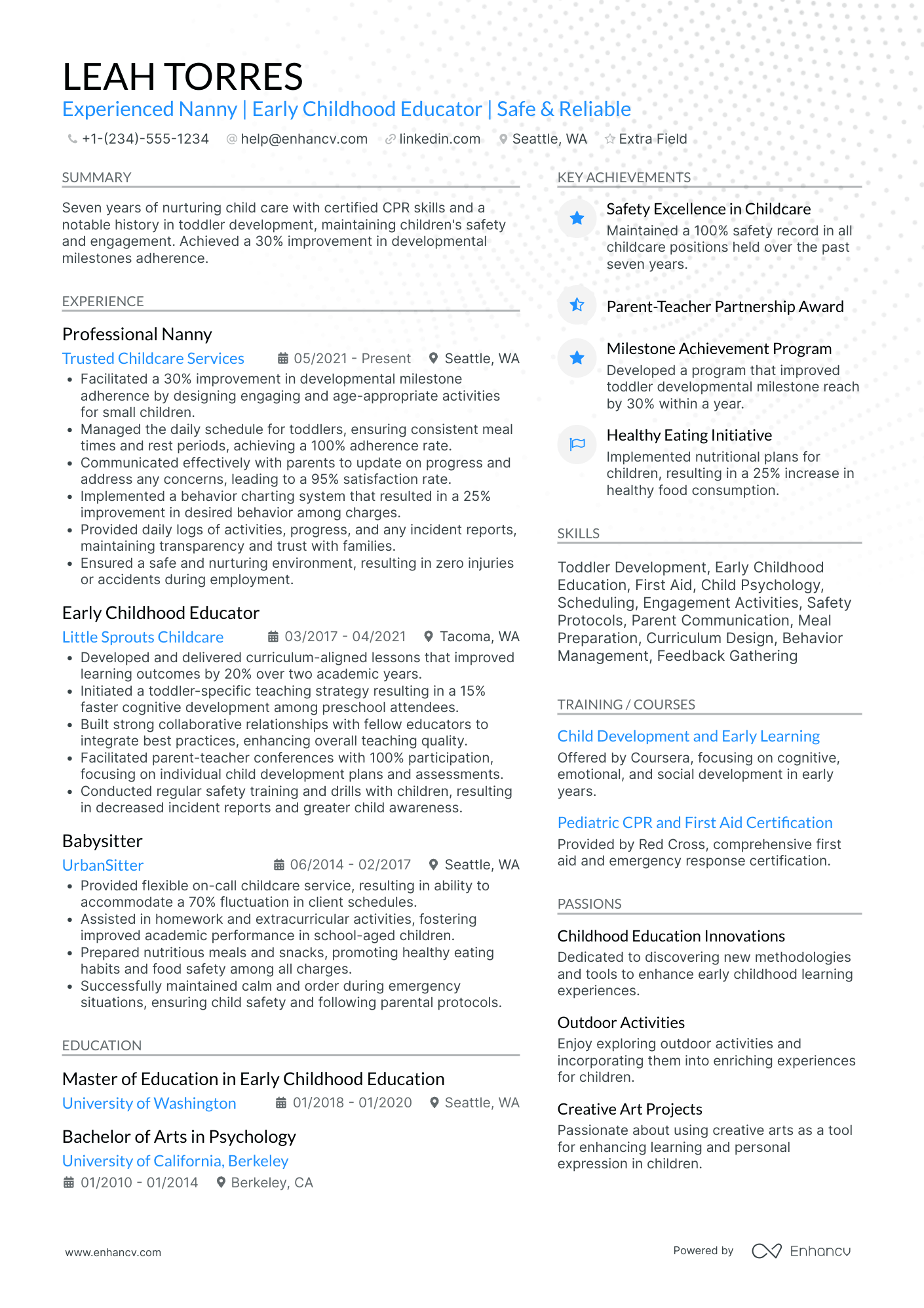 Temporary Babysitter Resume Example