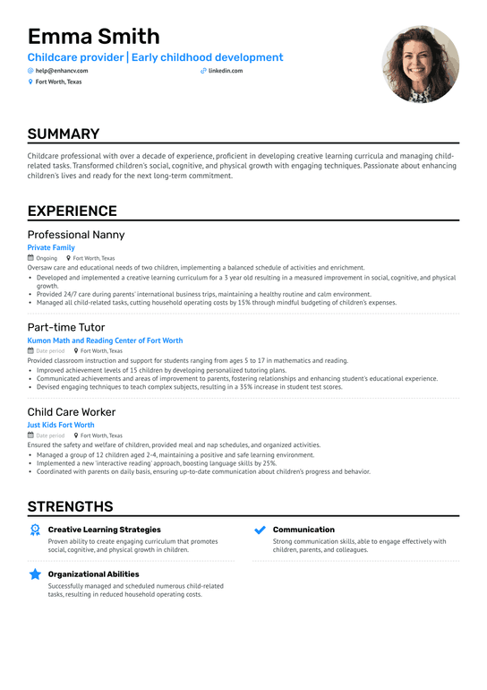 After School Nanny Resume Example