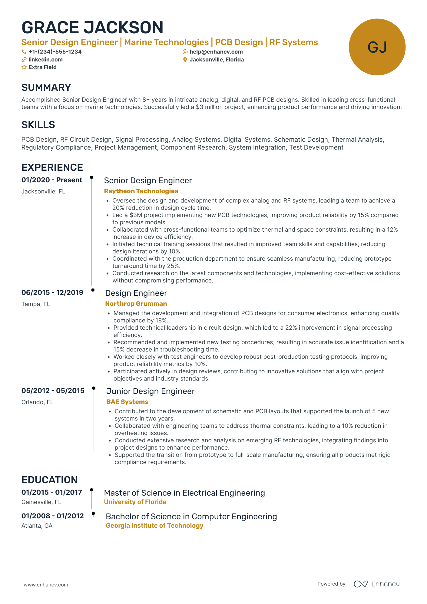 Marine Design Engineer Resume Example