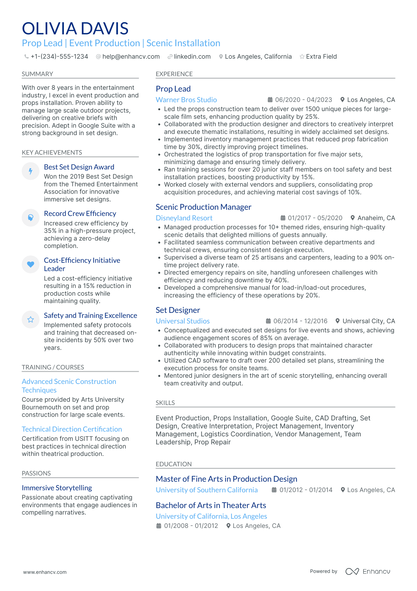 Freelance Environmental Artist Resume Example