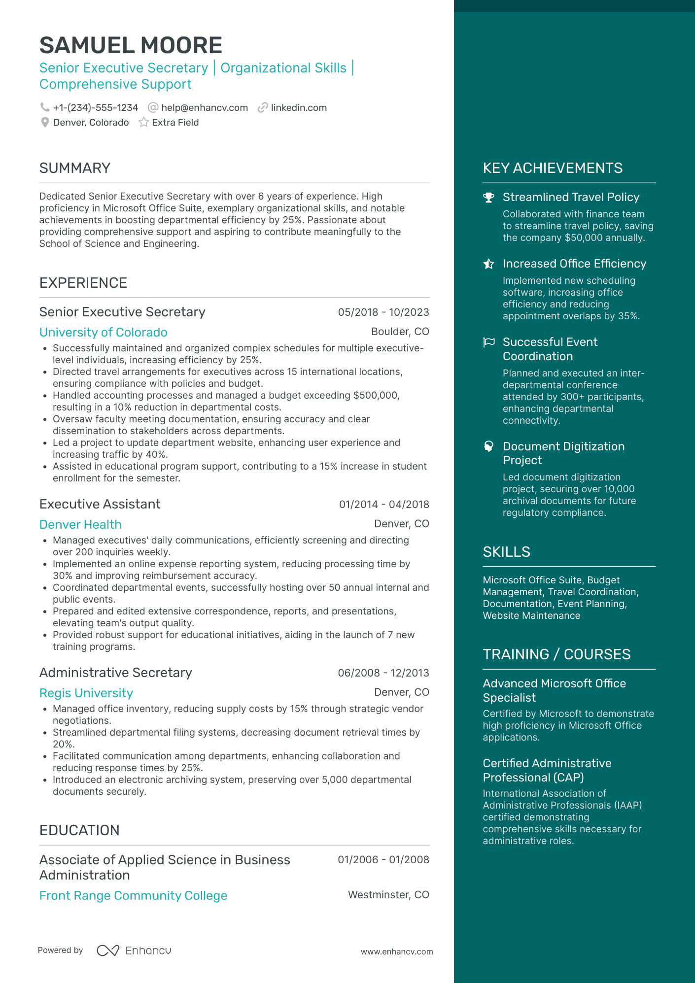 Executive Secretary Resume Example