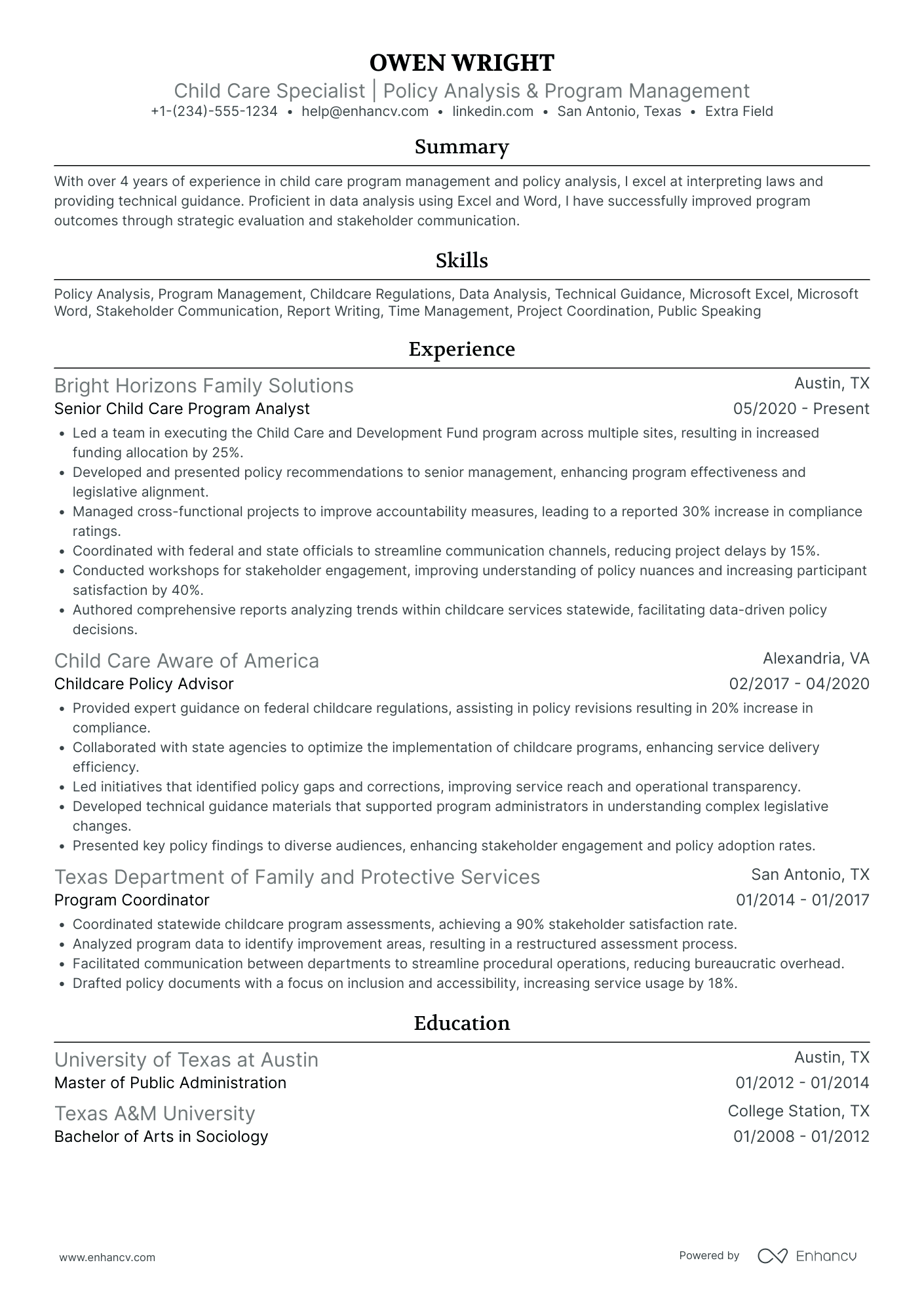 Child Care Specialist Resume Example