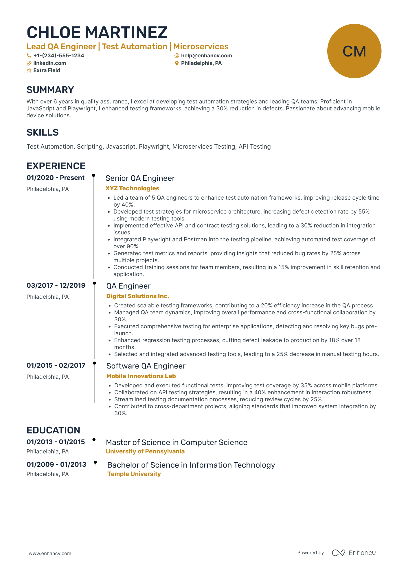 Microservices Test Engineer Resume Example