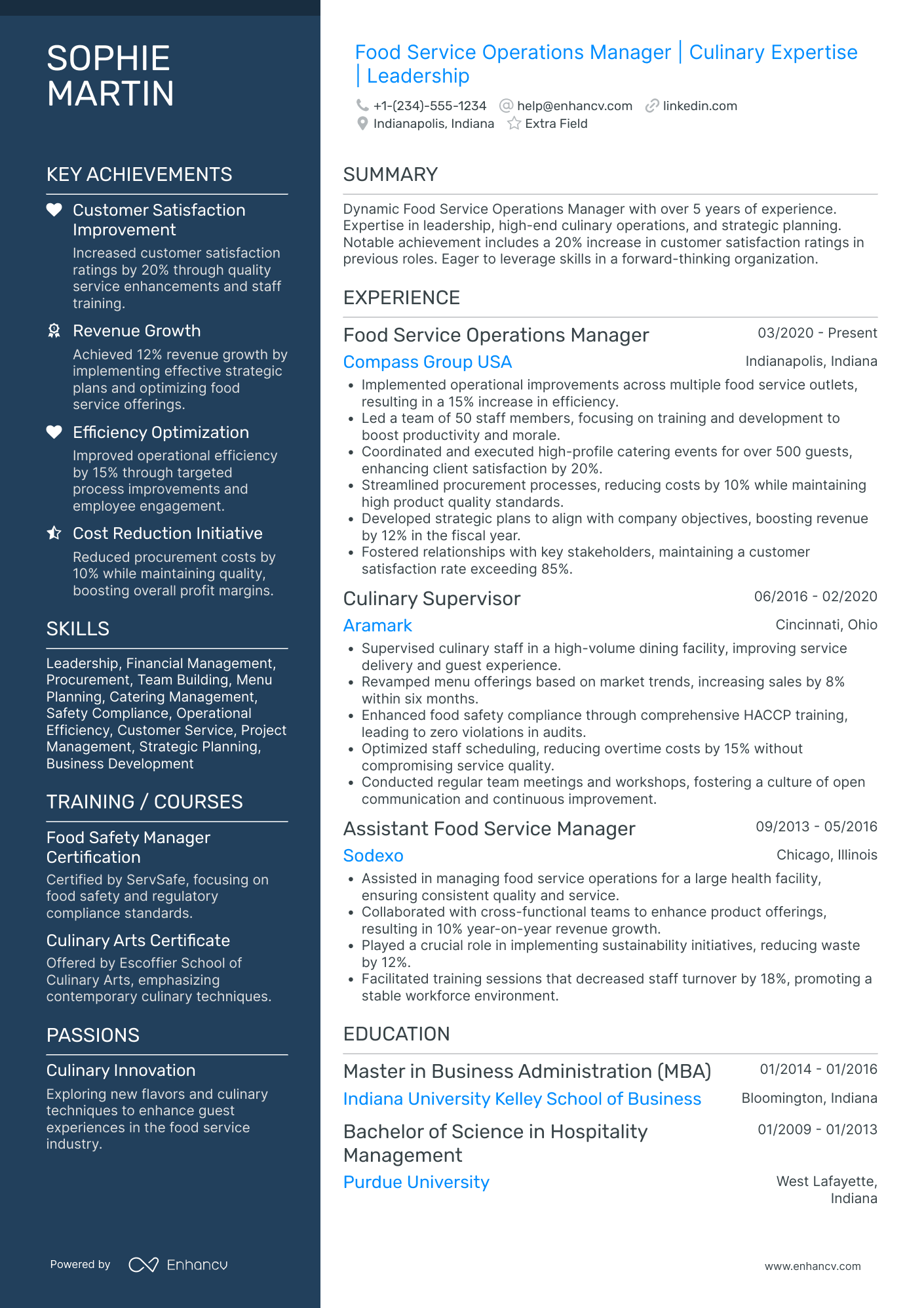 Food Service Operations Manager Resume Example