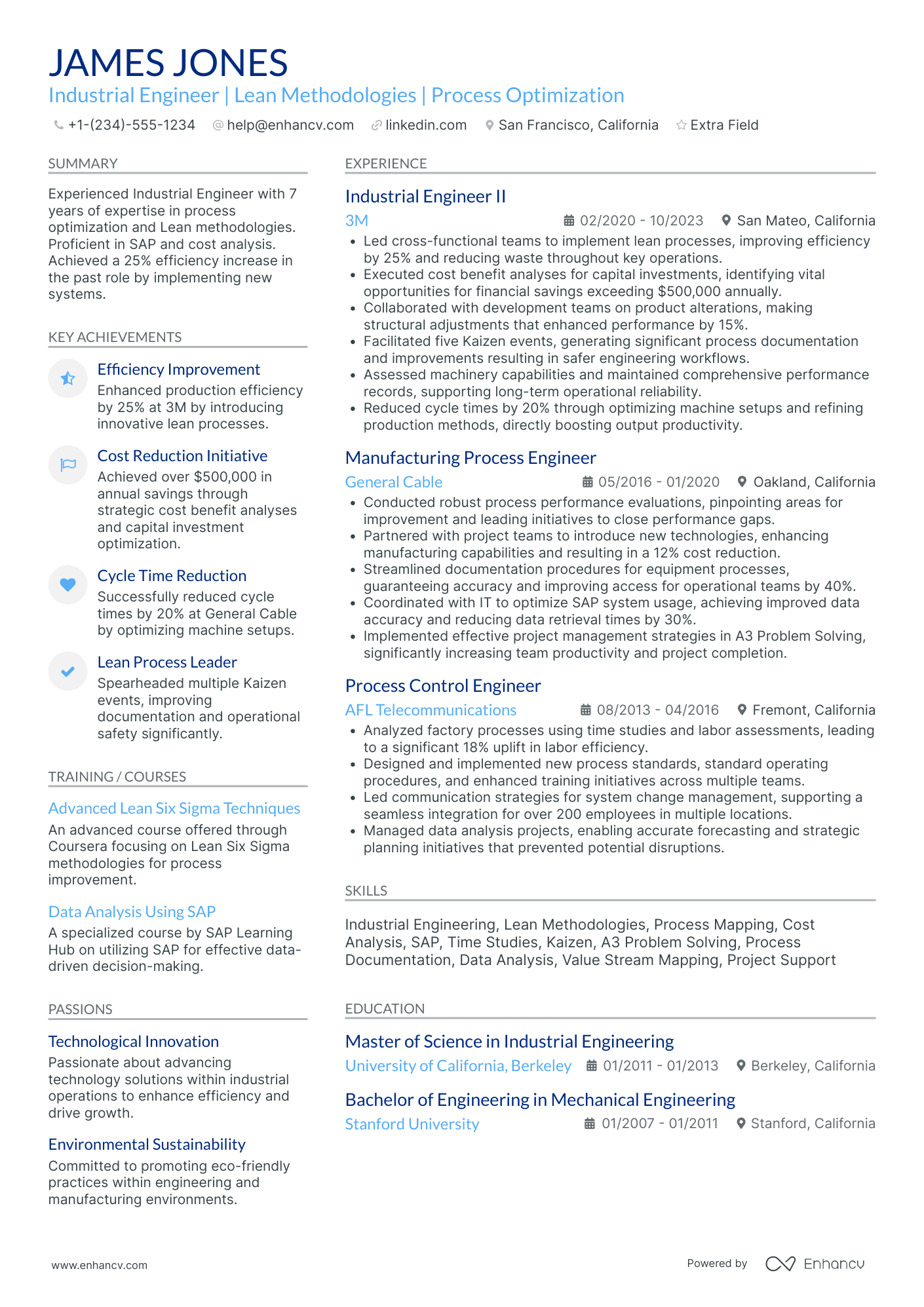 Industrial Engineering Specialist Resume Example