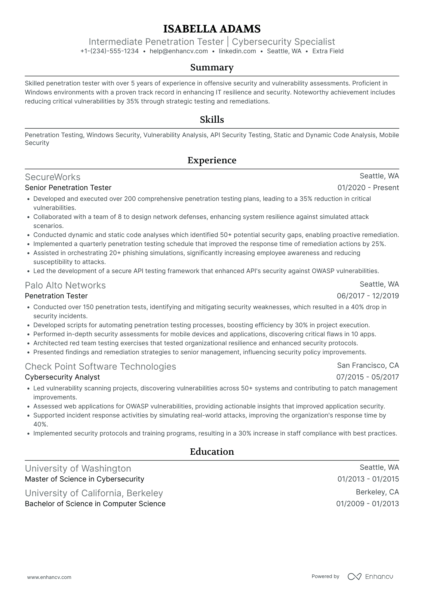 Mobile Penetration Tester Resume Example