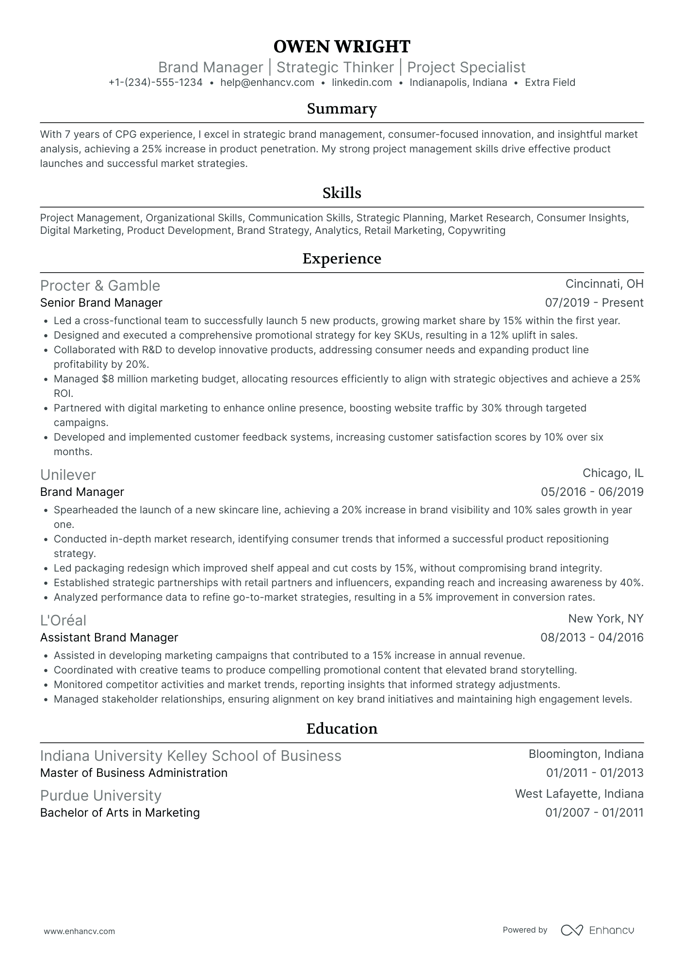 Digital Brand Manager Resume Example