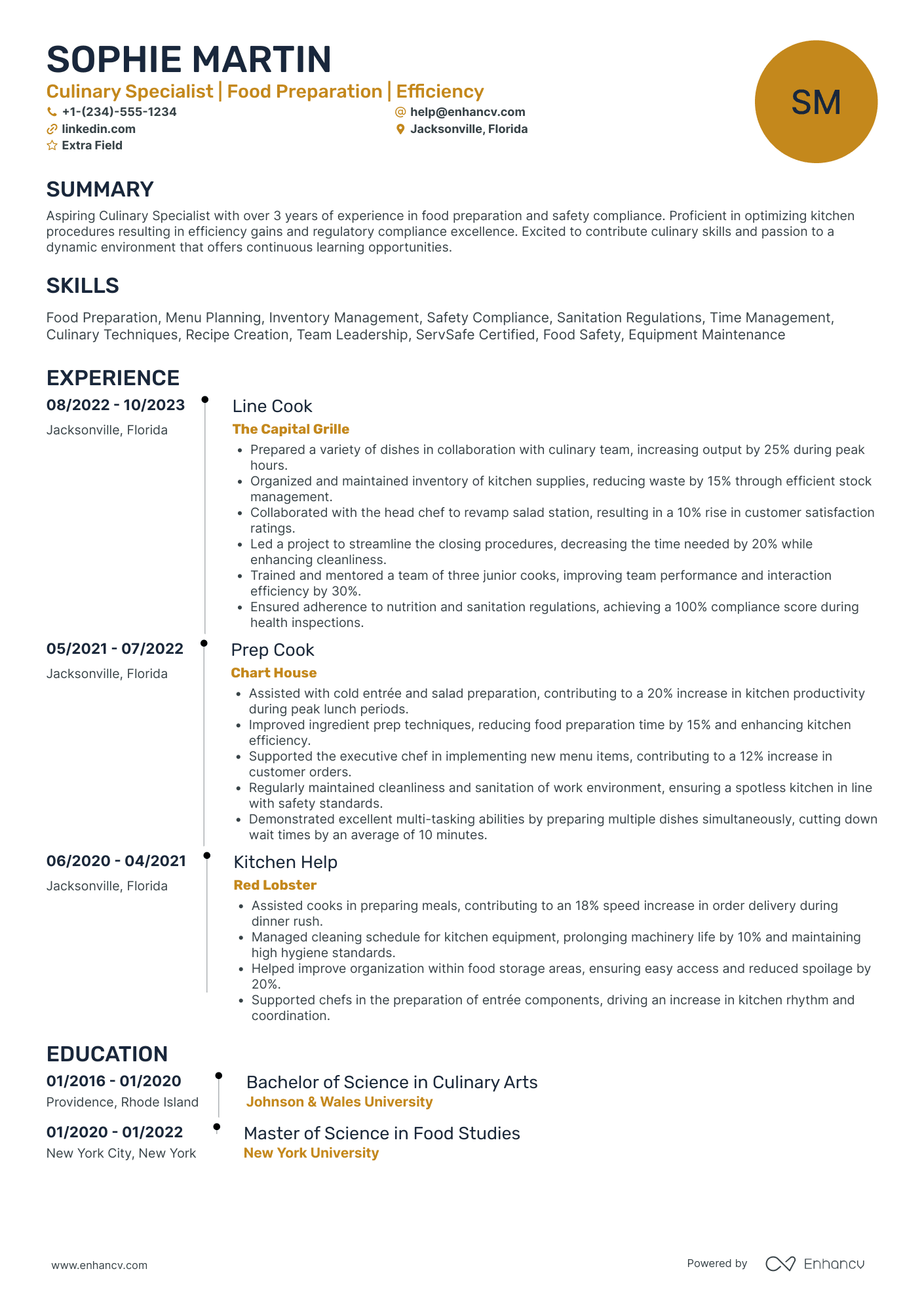 Head Prep Cook Resume Example