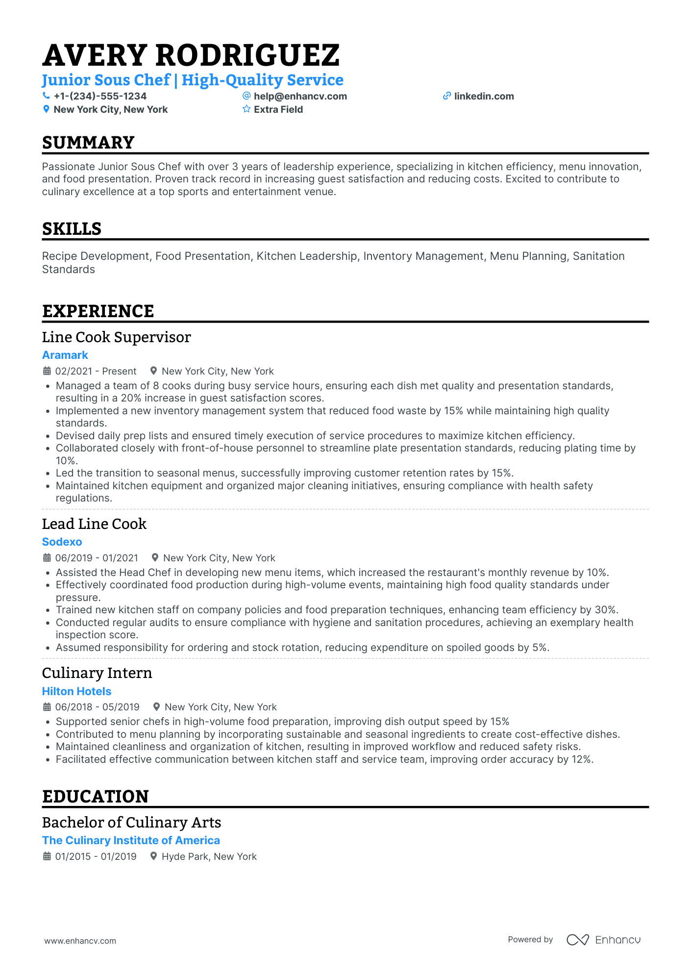 Junior Sous Chef Resume Example