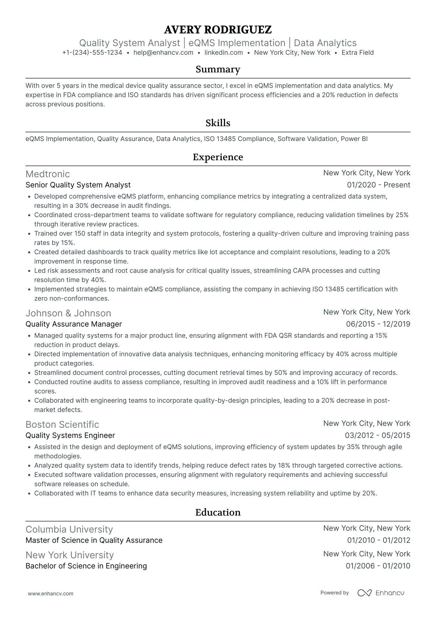 QA Process Analyst Resume Example